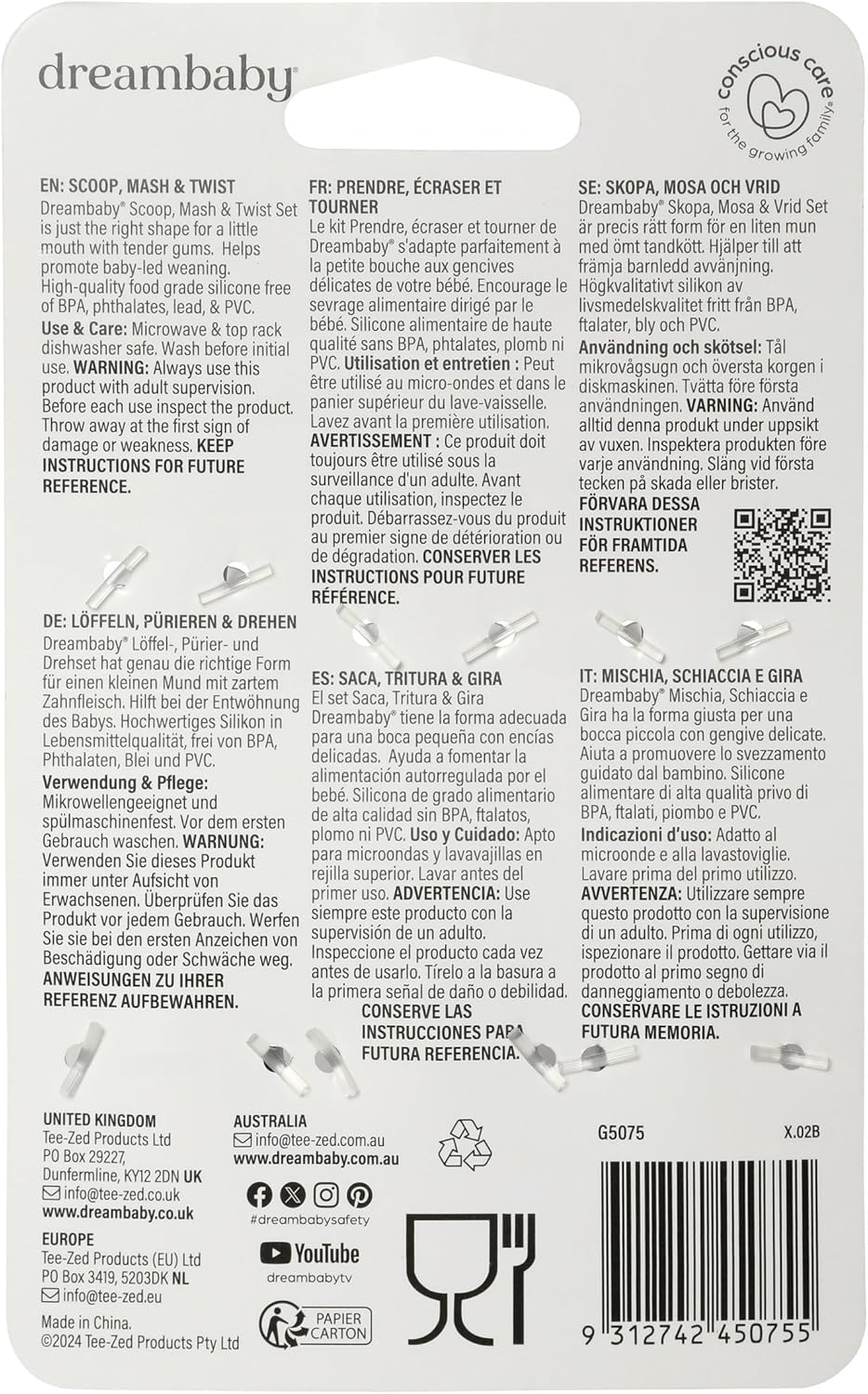 Dreambaby Scoop Mash and Twist Silicone Baby Spoon Set - 3 Stage Toddler Utensils for Baby Led Weaning - Soft Chew Training Spoons, Seafoam image number 2