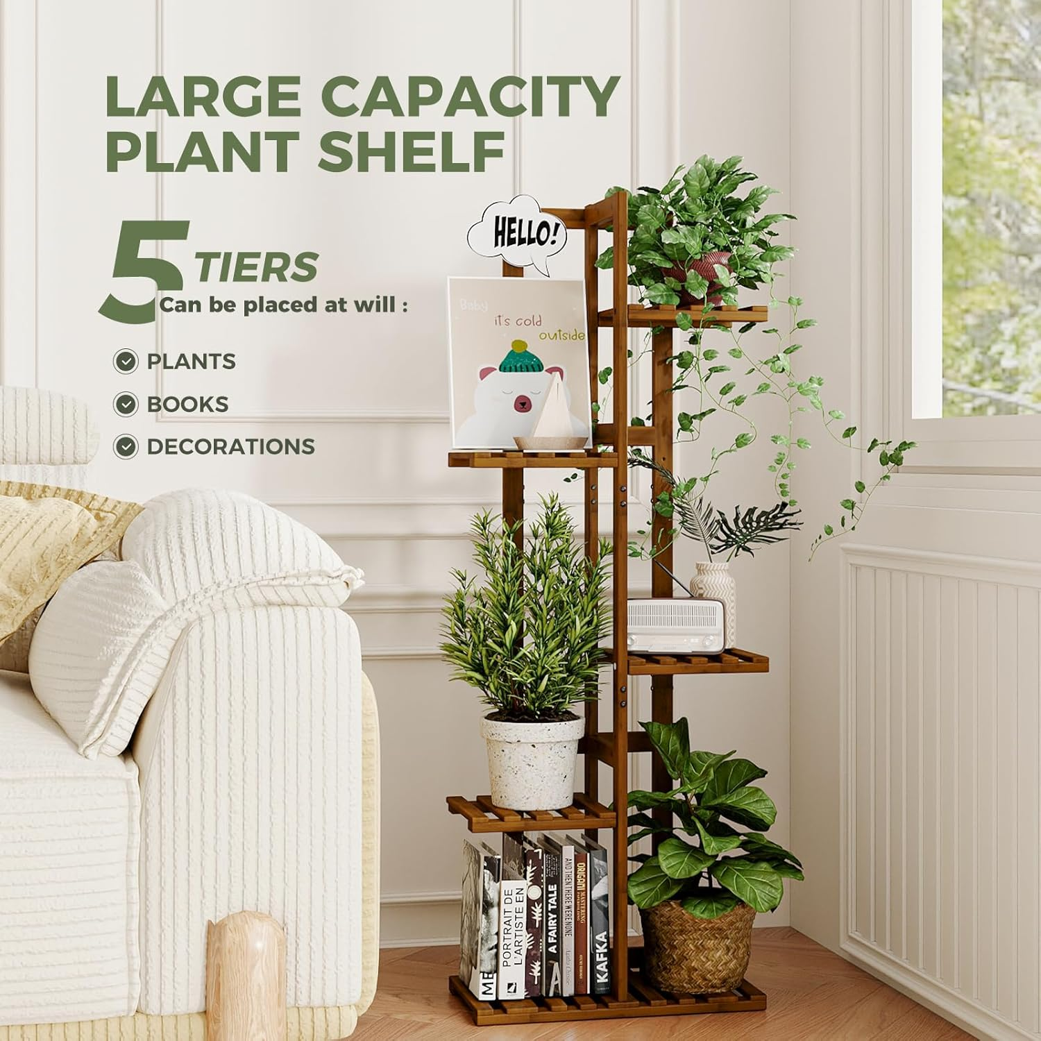Bamworld Plant Stand Indoor, 5 Tier Bamboo Corner Plant Shelf for Multiple Plants, Small Tiered Flower Stand for Window Garden Balcony Home Decor Living Room Bedroom(Tea Brown) image number 4