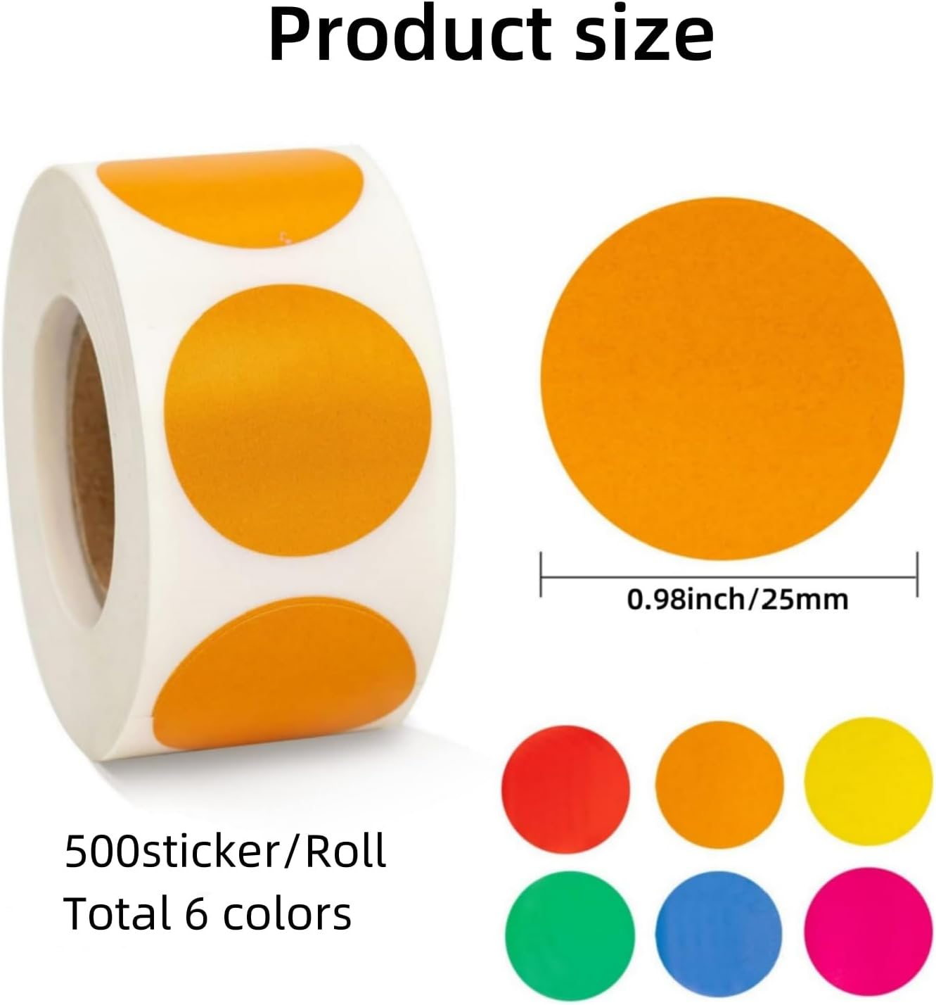 6 Rolls round Color Coding Circle Dot Labels 3000 PCS Includes Bright Yellow Green Red Pink Orange Blue(500 Labels/Roll) image number 4