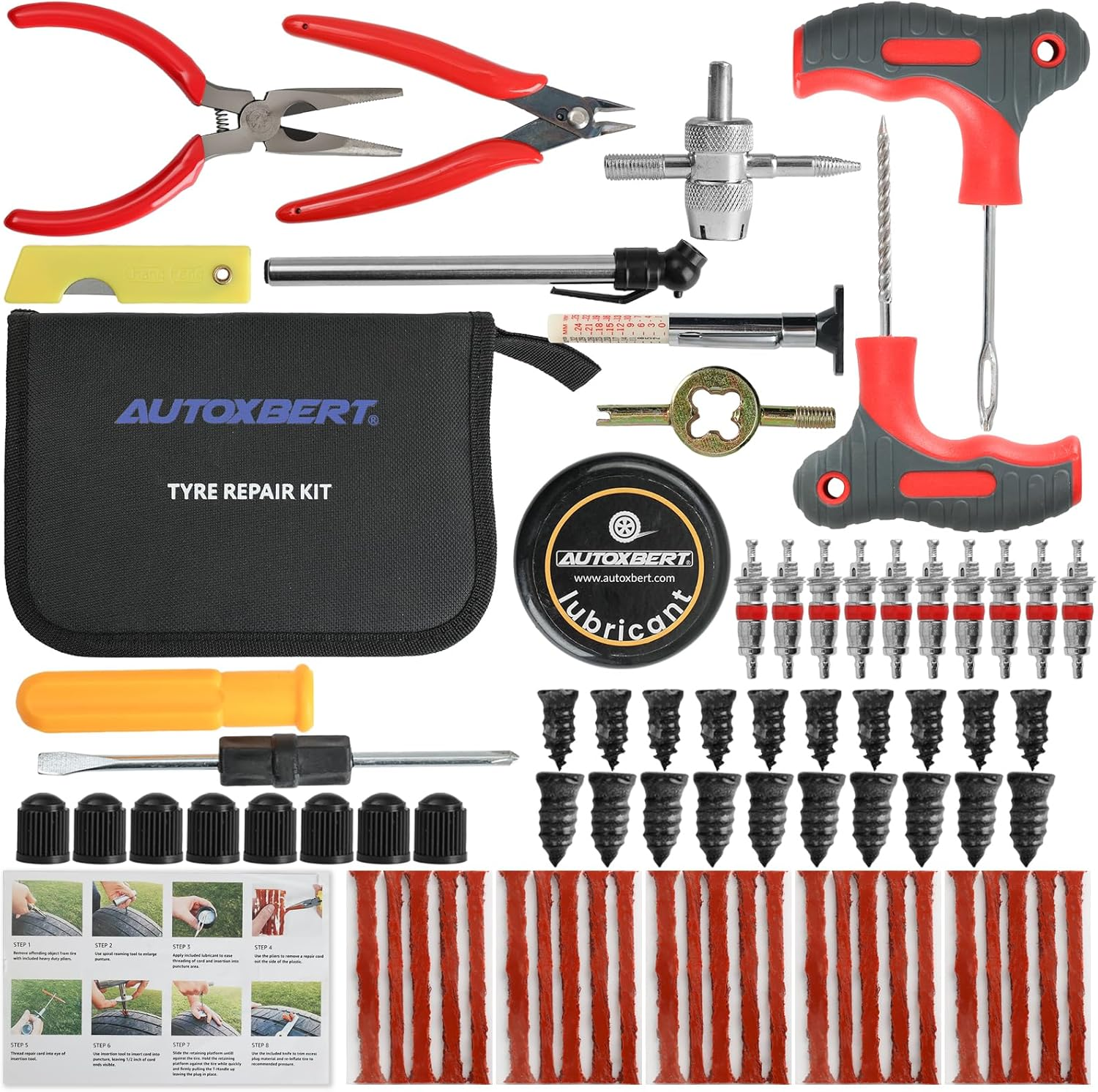 75Pcs Tyre Repair Kit Tubless Tire Repair Kit with Plugs Heavy Duty Car Emergency Tool Kit for Flat Tire Puncture Repair Car Tool Kit for Car Motorcycle Truck ATV SUV image number 1