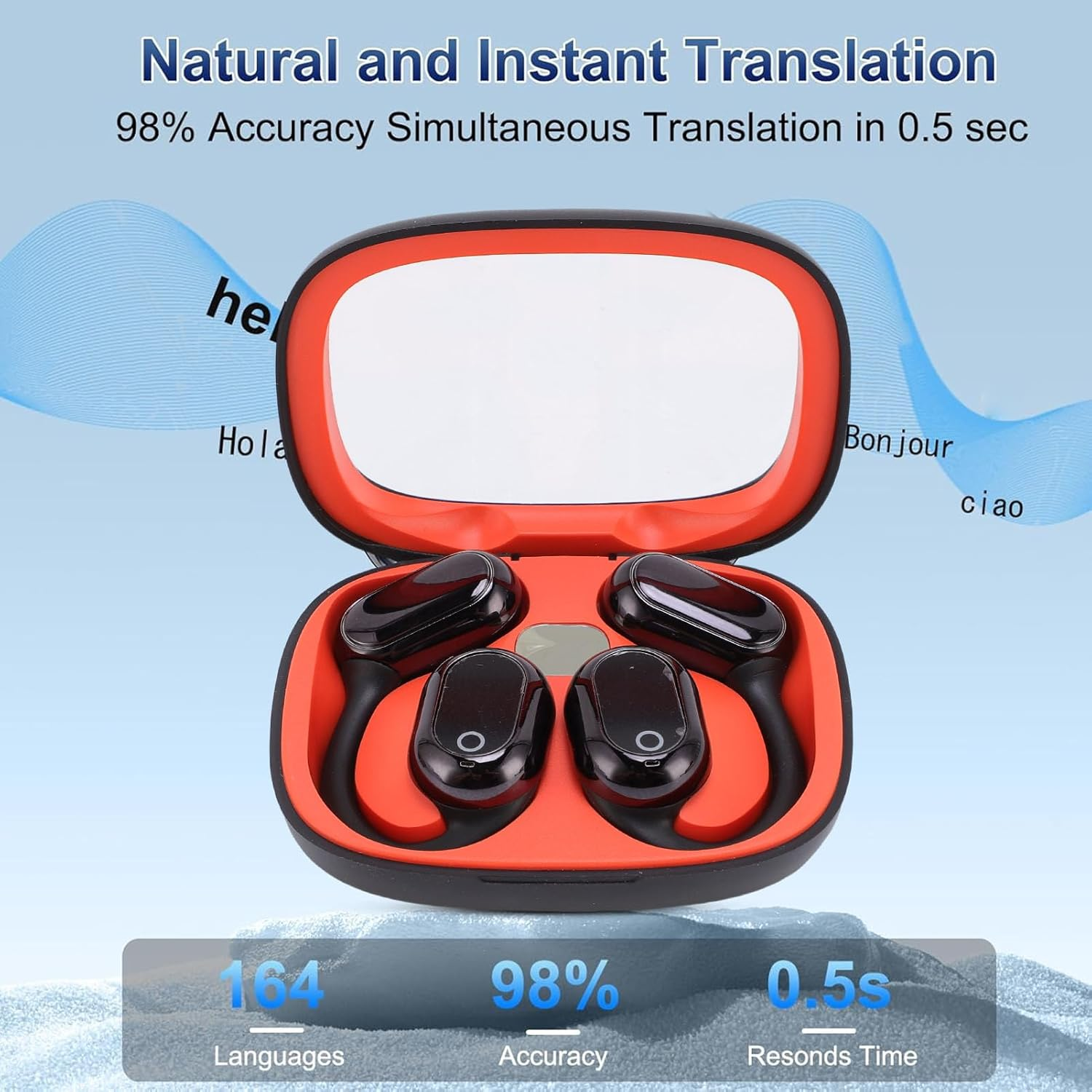 Sxhlseller AI Translation Earbuds, 164 Languages Real Time Translating Headphone with APP, Charging Case, IPX4, 3 in 1 BT5.4 Wireless Stereo Earbuds for Travel and Business image number 2