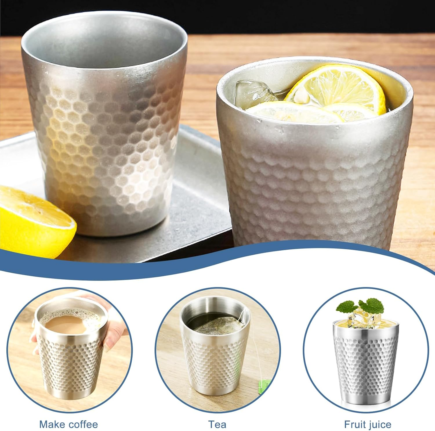 300 Ml Set of 5 Double-Walled Stainless Steel Cups, Stainless Steel Cup Made of 304, Camping Mug, Metal Cup for Camping, Picnic, Hiking image number 3