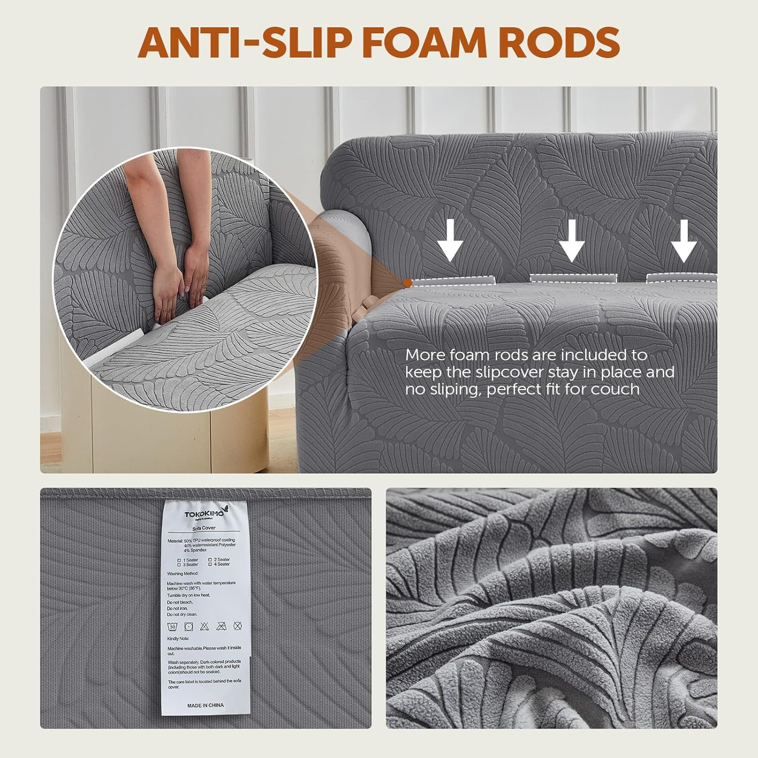 Tokokimo Stretch Soft Sofa Loveseat Couch Cover, Dual Waterproof Sofa Cover 1 Seater, Stretch Maple Leaf Jacquard Sofa Slipcover, Leakproof Furniture Protector for Kids, Pets, Dog and Cat (Dark Gray) image number 6