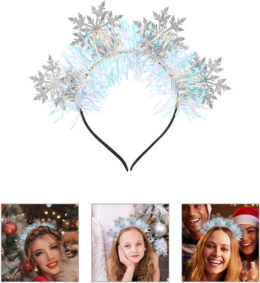 Beaupretty Pack of 3 Christmas Snowflake Headbands, Snowflake Headbands, Christmas Glitter Tinsel Headbands, Christmas Costume Hair Accessories for Women And image number 6