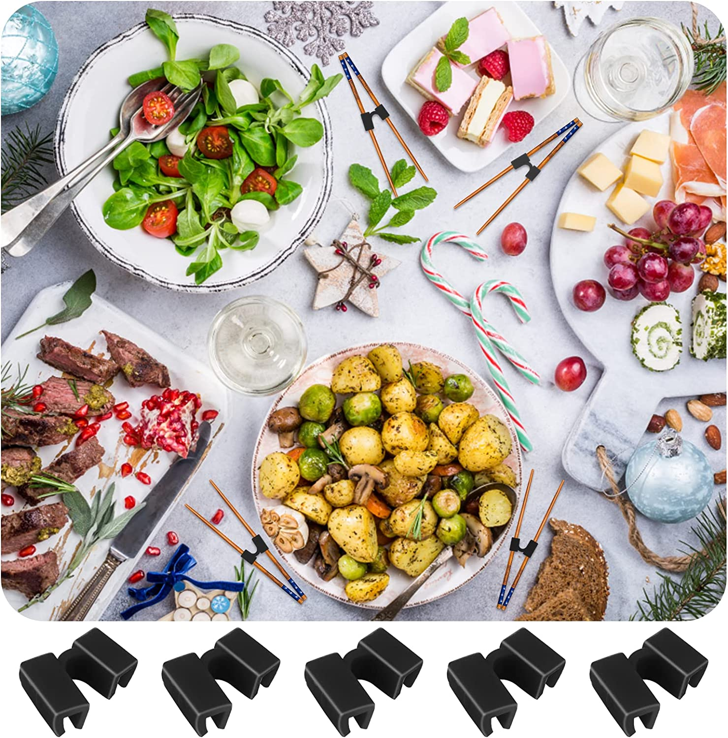 5 Pieces Reusable Chopstick Helper Training Chopsticks Hinges Connector Training Chopstick for Adults, Beginner, Trainers or Learner (Black) image number 2