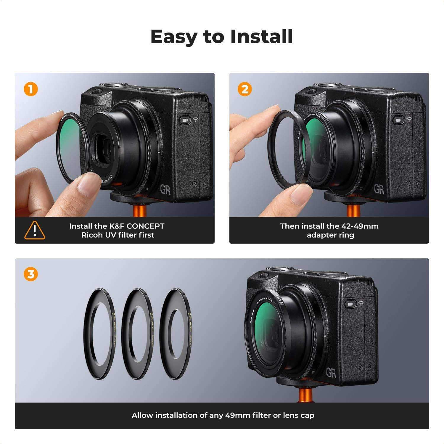 K&F CONCEPT 42-49Mm Filter Adapter Ring for Ricoh GR with 49Mm Lens Cap Aluminum Alloy Threaded Filter Lens Adapter Ring for Ricoh GR Iiix GR Iiix GR2 GR3 GR3X for RX100 image number 6