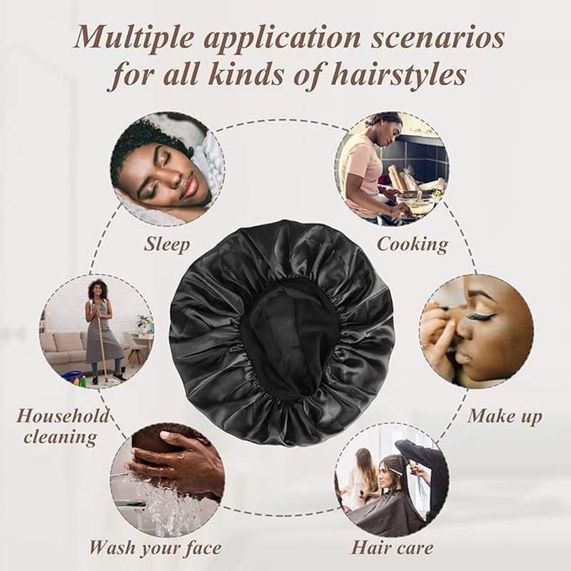 Hroevc 2PCS Silk Bonnet Satin Bonnet, Silk Hair Wrap for Sleeping, Soft and Comfortable Sleep Cap (Black+Pink) - Pink image number 5