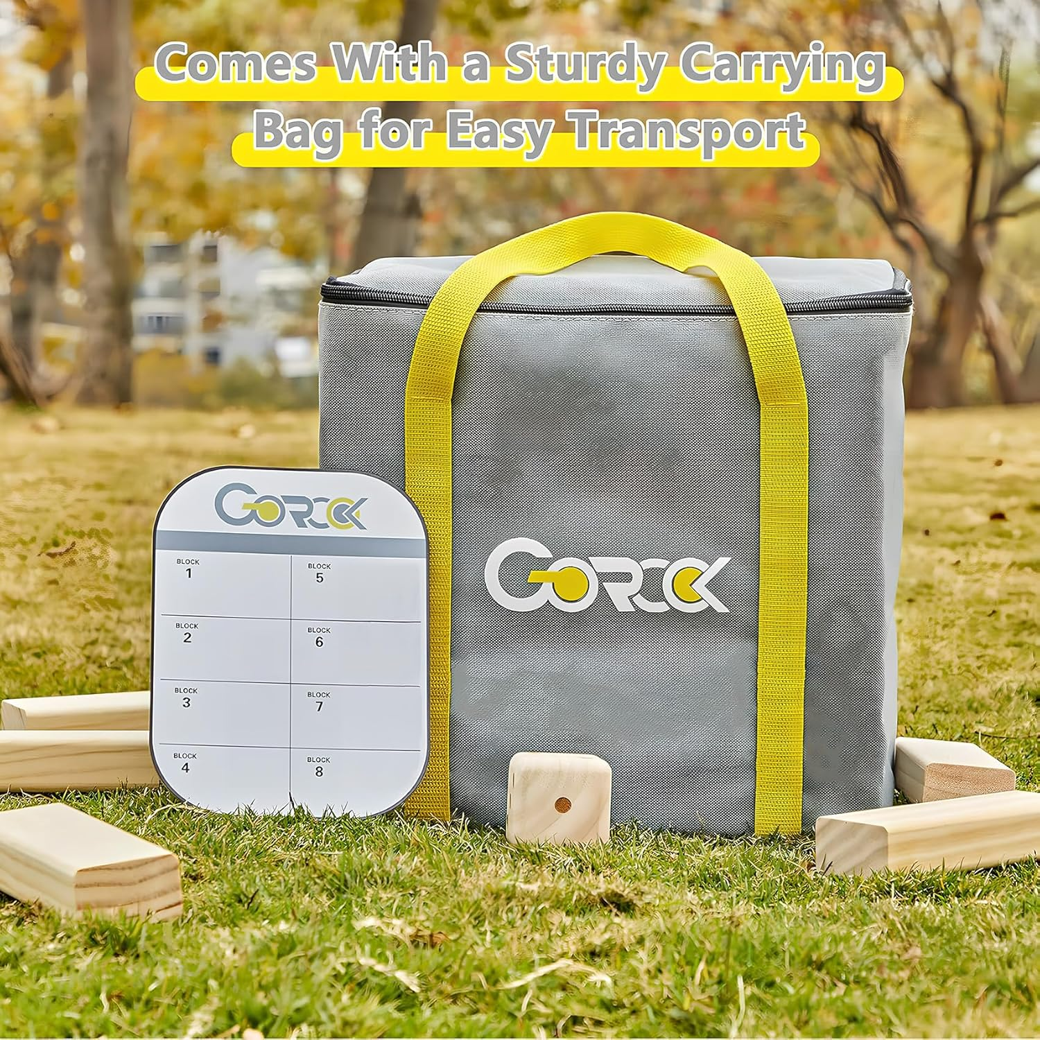 GOROCK Large Size Tumble Tower 60 PCS Wooden Block Stacking Games Stacks over 5FT Classic Indoor Outdoor Lawn Family Party Games for All Ages (7.15"X2.38"X1.43") (5FT) image number 3