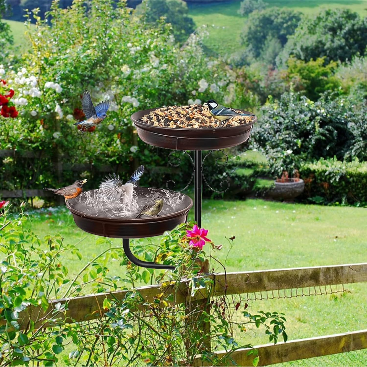 45" Vintage Metal Bird Bath & Feeder - Outdoor Antique Bronze Birdbath with 5-Prong Base, Freestanding Garden Decor for Patio, Yard, Lawn image number 2