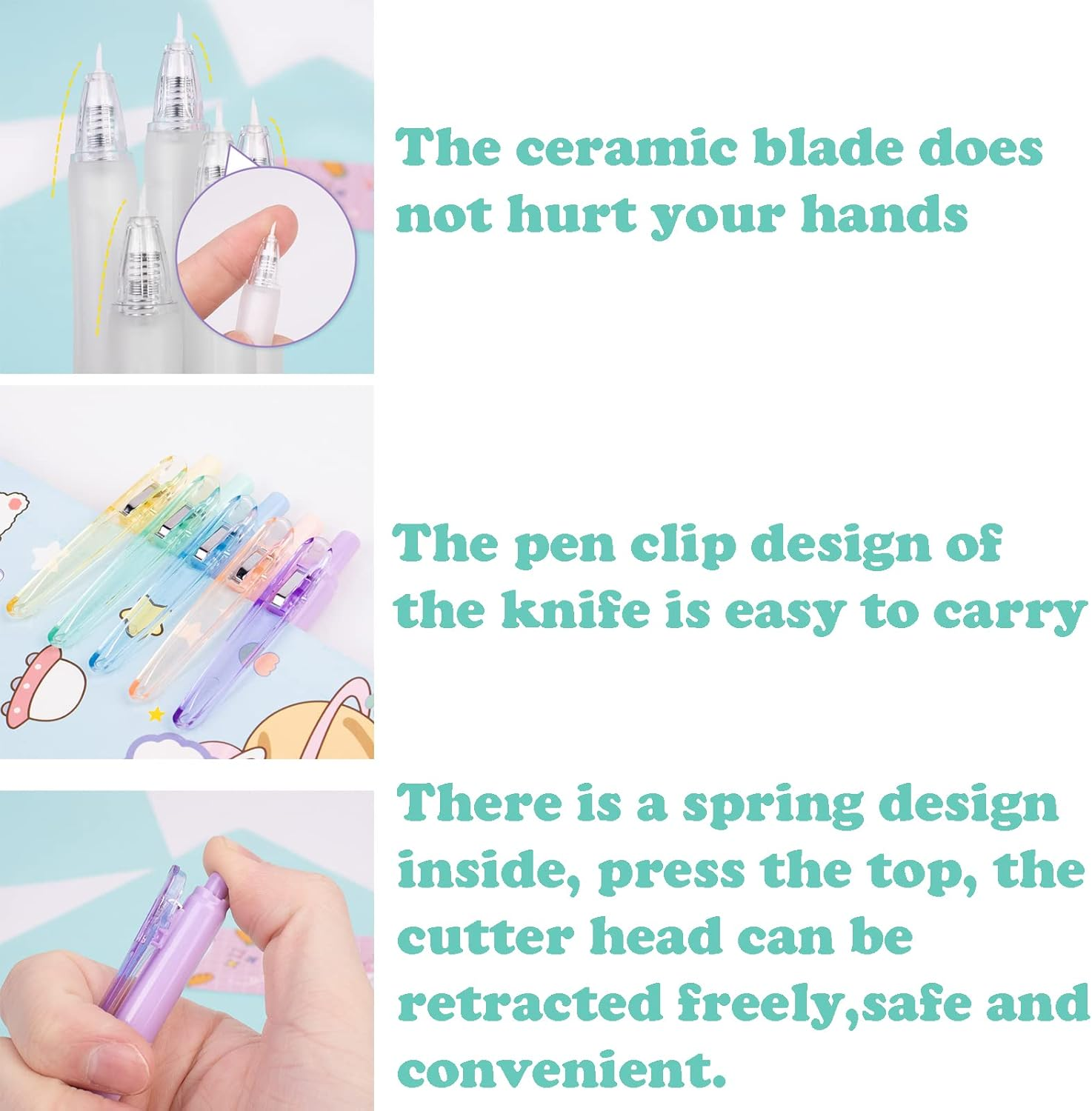 YUENTOEN 5Pcs Utility Knives Pen, Craft Cutting Tool Paper Pen, Hobby Knives Retractable Precision Paper Cutting Carving Tools with 20Pcs Refills for DIY Drawing Scrapbooking image number 5