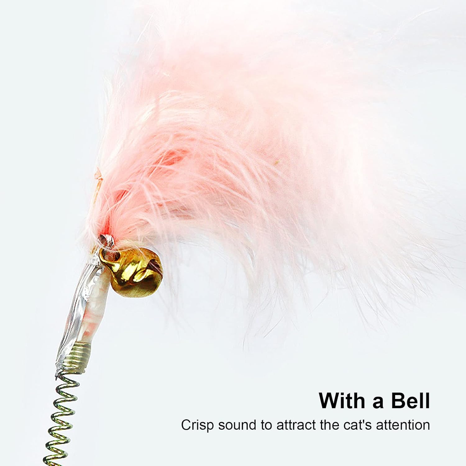 Cat Feather Toy, Cat Teaser Interactive Cat Toy with Bell, Cat Springs Ribbon Toys Ring Bell Feather Pet Toy to Stimulate Instinct for Indoor Cats Kitten (Pink) image number 4