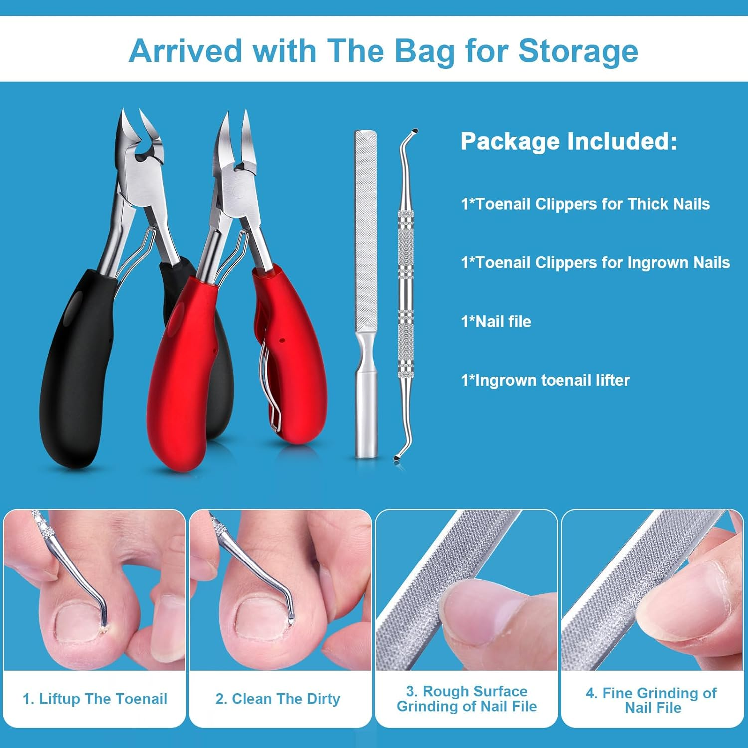 Orelex Toenail Clippers for Seniors Thick Toenails, Toe Nail Clippers Set for Ingrown Toenail, Men and Adults, Elderly, Professional, Super Sharp Curved Blade Grooming Tool, Predicure image number 3