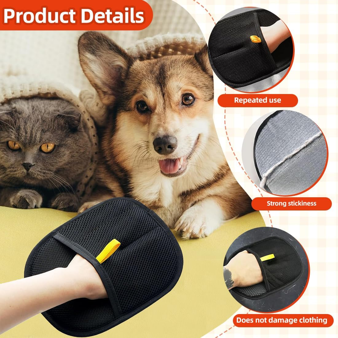 1 X Fur Magnet, Cat Hair Remover Clothing, Pet Hair Remover Glove, Double-Sided Fur Gloves, Remover Cat Glove Hair Removal Glove, Double-Sided Fur Gloves
