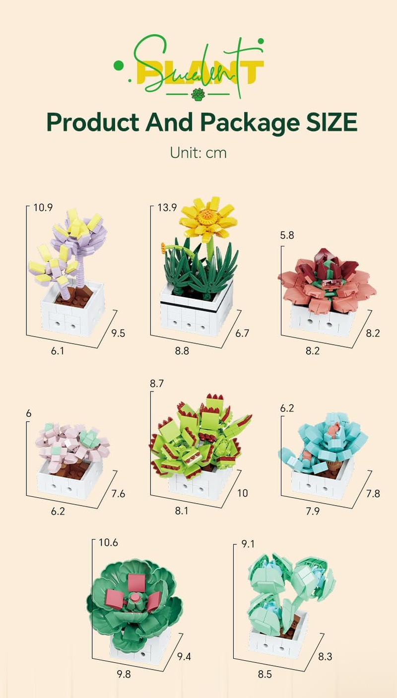 WOMA Succulent Flowers Building Block Set, Botanical Building Blocks for Child 6 and Up, Succulents Bonsai Building Toys, Creative Flowers Building Project for Adults, 977 PCS Easy to Build image number 6
