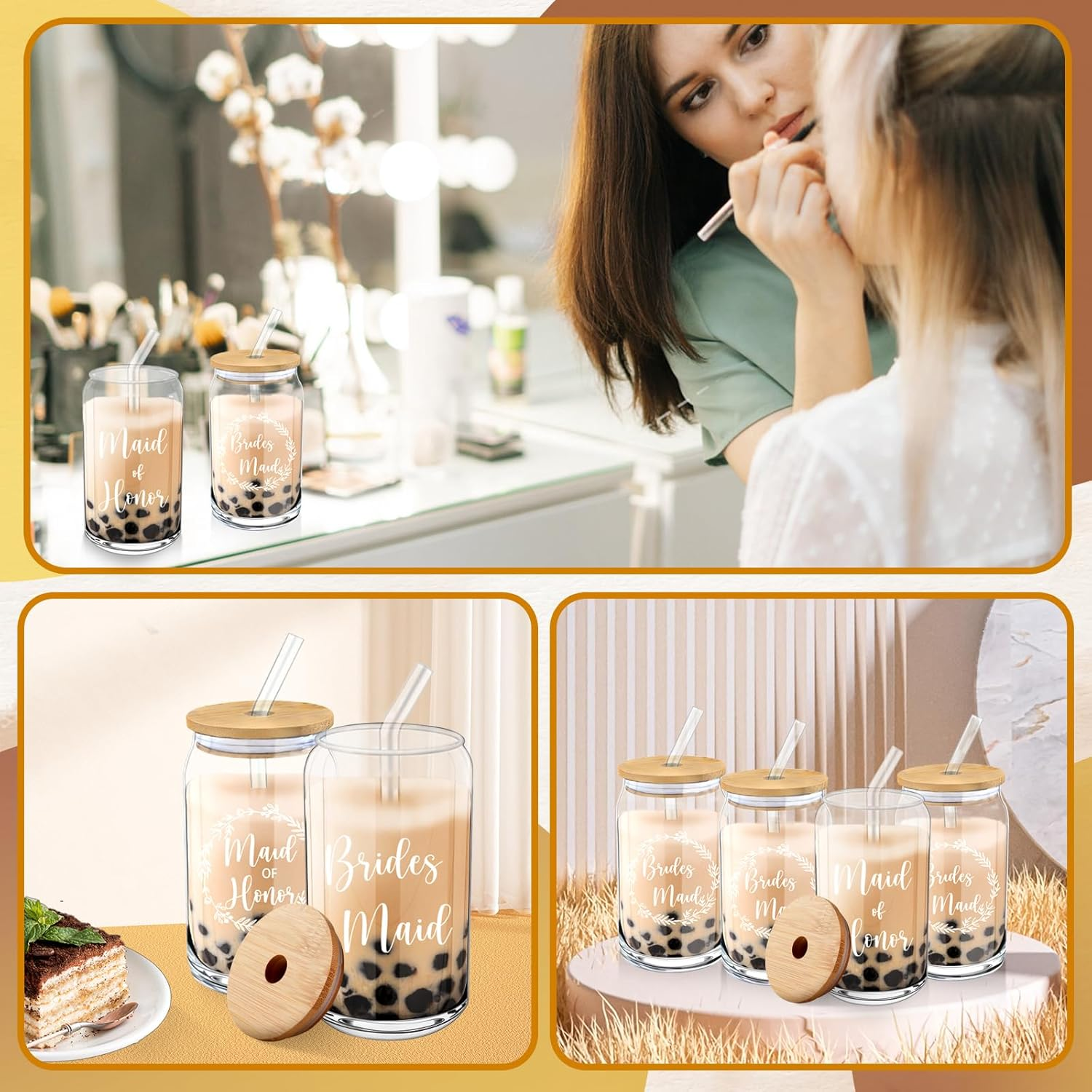 Mhoel 40Pcs Bridesmaid Proposal Box Gifts Set of 4 Will You Be My Maid of Honor Proposal Gifts Set Rectangular Hair Clips Soft Socks Scented Candle Bridesmaid Scrunchies Spiral Hair Ties Bridal Shower image number 6