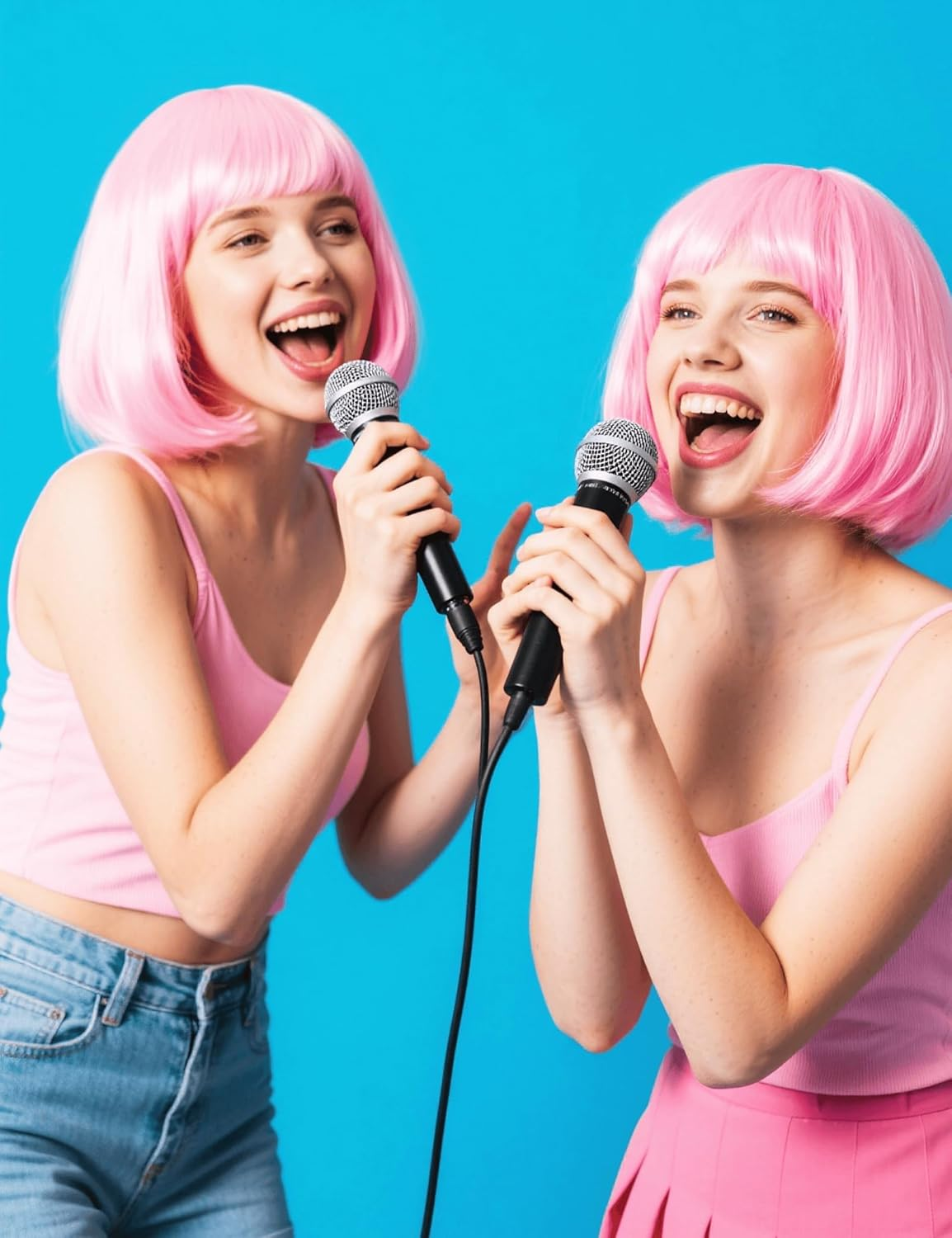 QAUARUMSUN Red Bob Wig Synthetic Heat-Resistant Red Wig with Adjustable Straps, Natural Looking Soft Bob Wig for Halloween Costume Party (Pink) image number 2