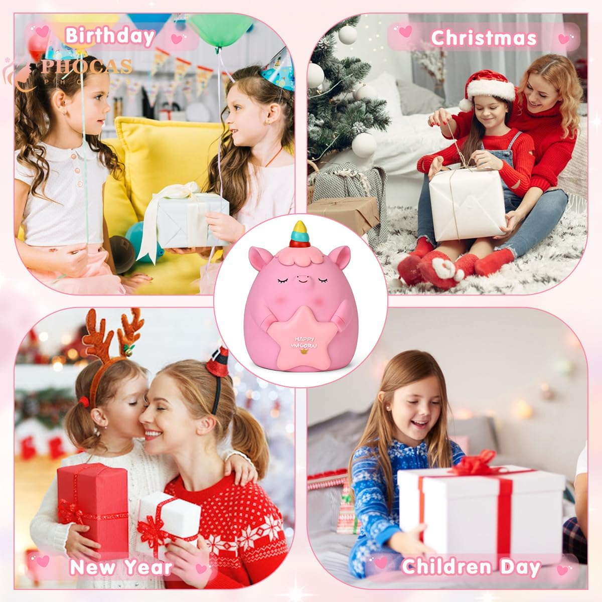 PHOCAS Unicorn Piggy Bank Unbreakable Cute Pink Pig Money Bank Plastic Money Box Kids for Christmas Birthday Gift (Pink) - B-Purple image number 4