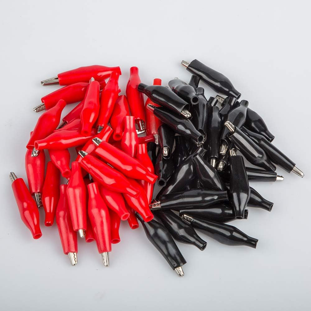 60 Pack 1.4''/35Mm Silver Tone Alligator Clips,Danzix Crocodile Silver Tone Nickel Plated Electric Test Clamps with Red/Black Protective Insulation Cover for Laboratory Testing image number 4