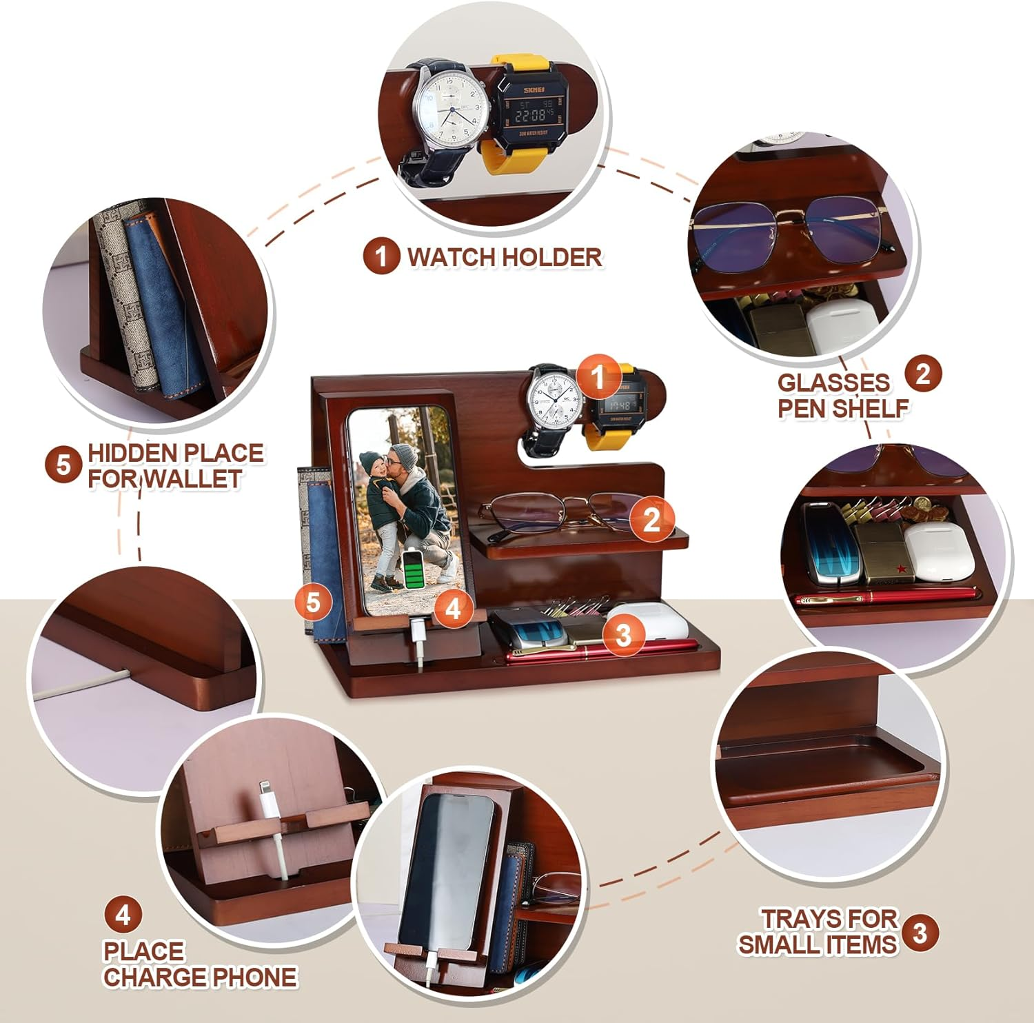 Papa Gifts, Fathers Day Papa Gifts, Wood Phone Docking Station, Fathers Day Birthday Gift from Grandchildren, Christmas Stocking Stuffers, Phone Stand