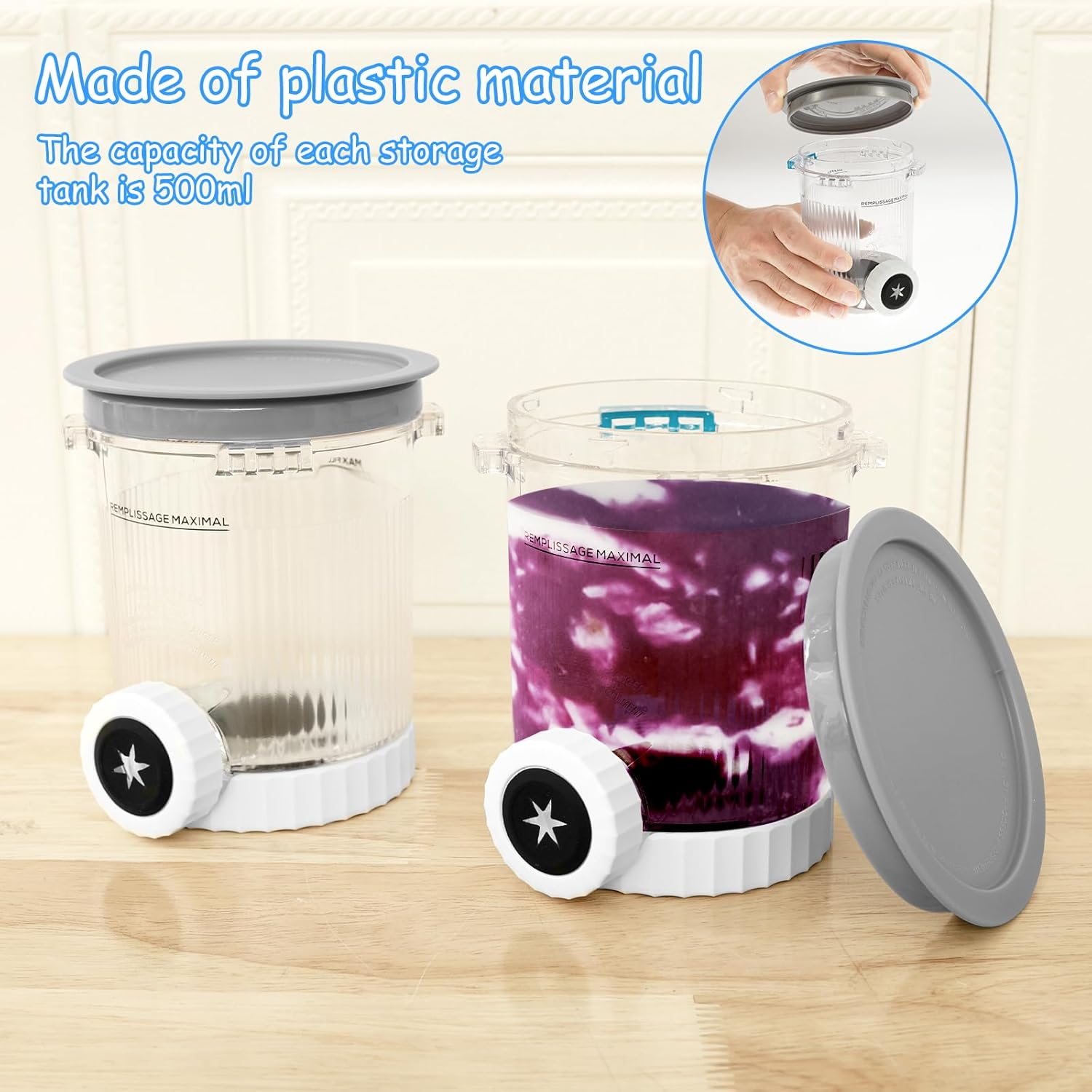 2 Pack Ice Cream Tubs for NC700 Series Swirl 500ML Reusable Ice Cream Storage Cup with Lid and Spoon Dishwasher Safe for Kitchen Homemade Icecream (Grey, 2Pack) image number 2