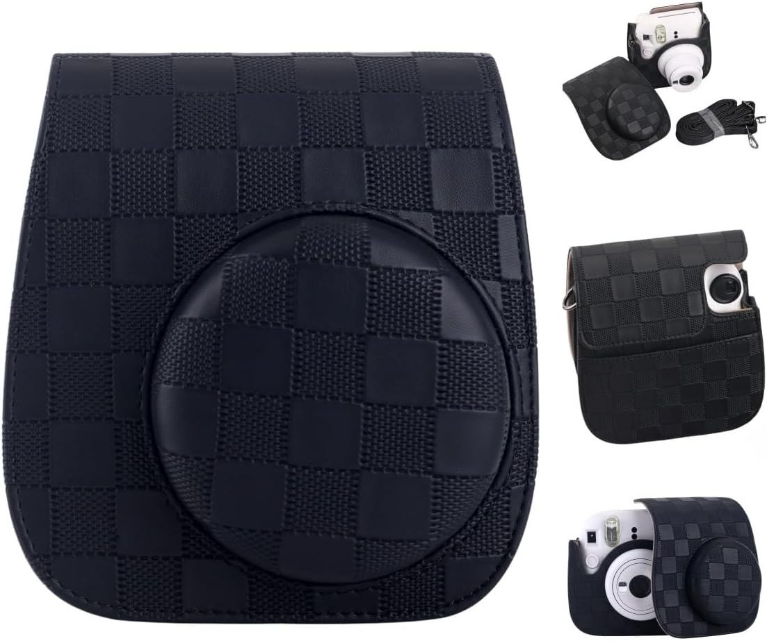 LIN&Eacute;OCT Protective Cover Camera for Mini 8/9/11/12, Portable Camera Bag with Shoulder Strap, PU Leather Protective Pouch with Front Pocket for Cameras (Green)