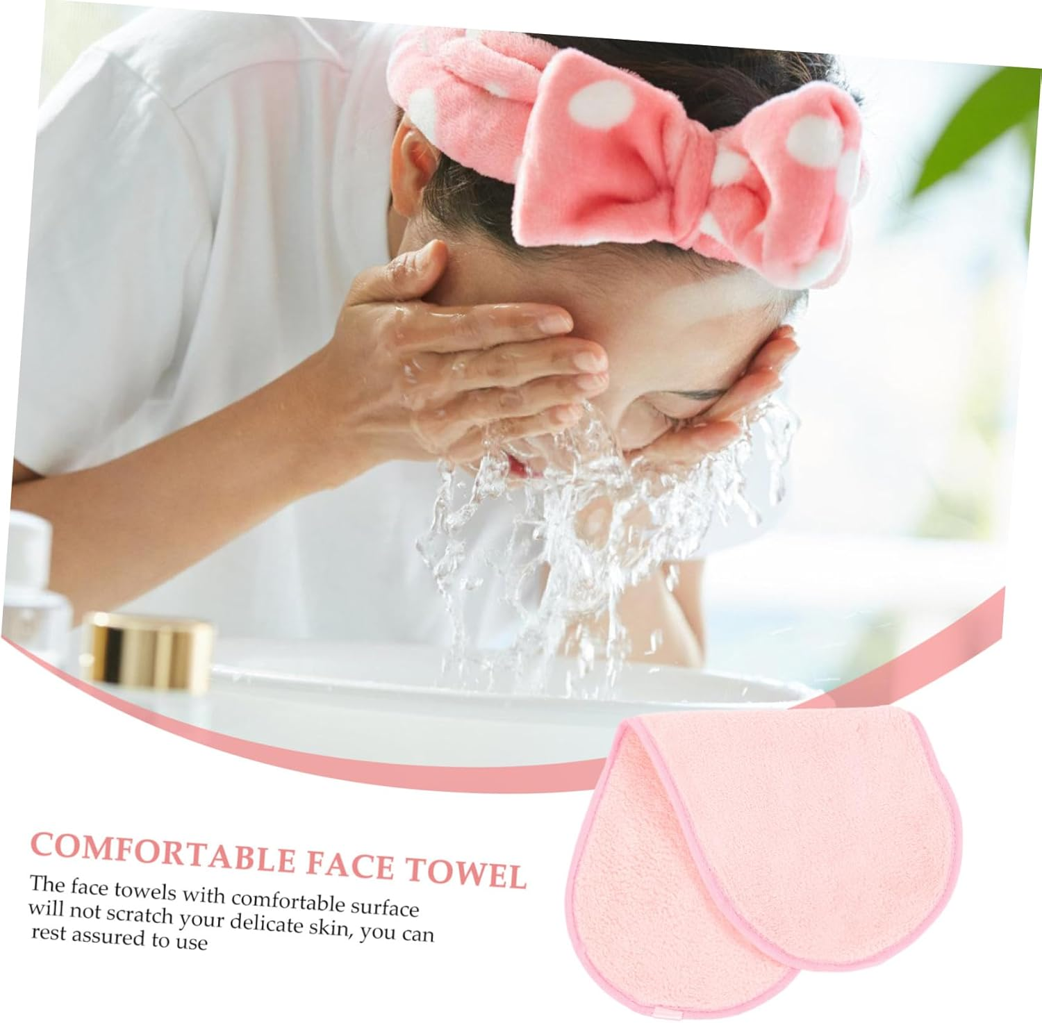 PAMINGONO 5Pcs Coral Fleece Face Towels Portable Makeup Remover Cloths Reusable Washable Face Wash Cloths for Travel Outdoor Camping in Pink image number 4