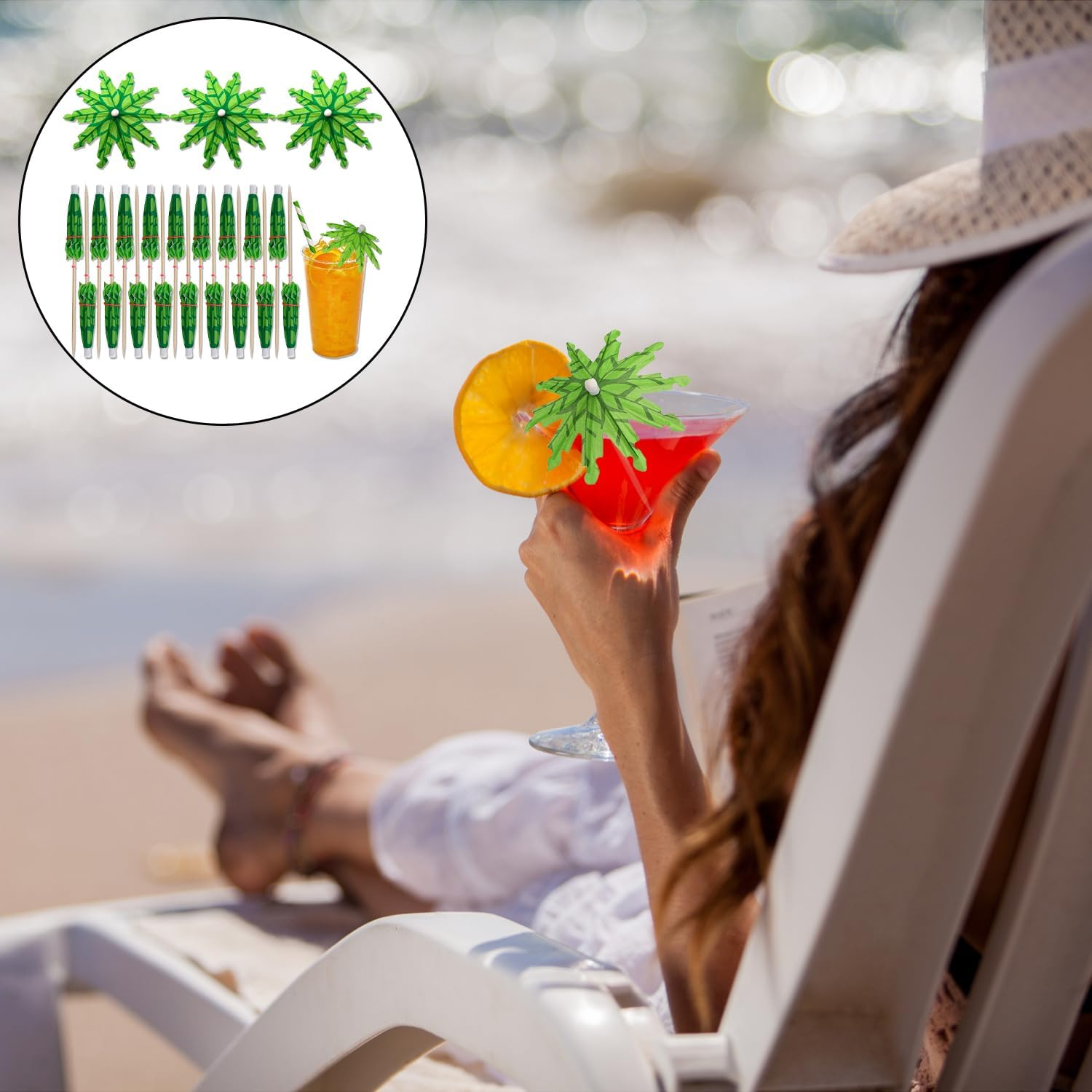 BEZANU Cocktail Picks, 50 Pcs Coconut Tree Umbrellas Drinks Sticks Hawaiian Drink Decorative for Cocktail, Cake, Icecream, Drink, Bar image number 1