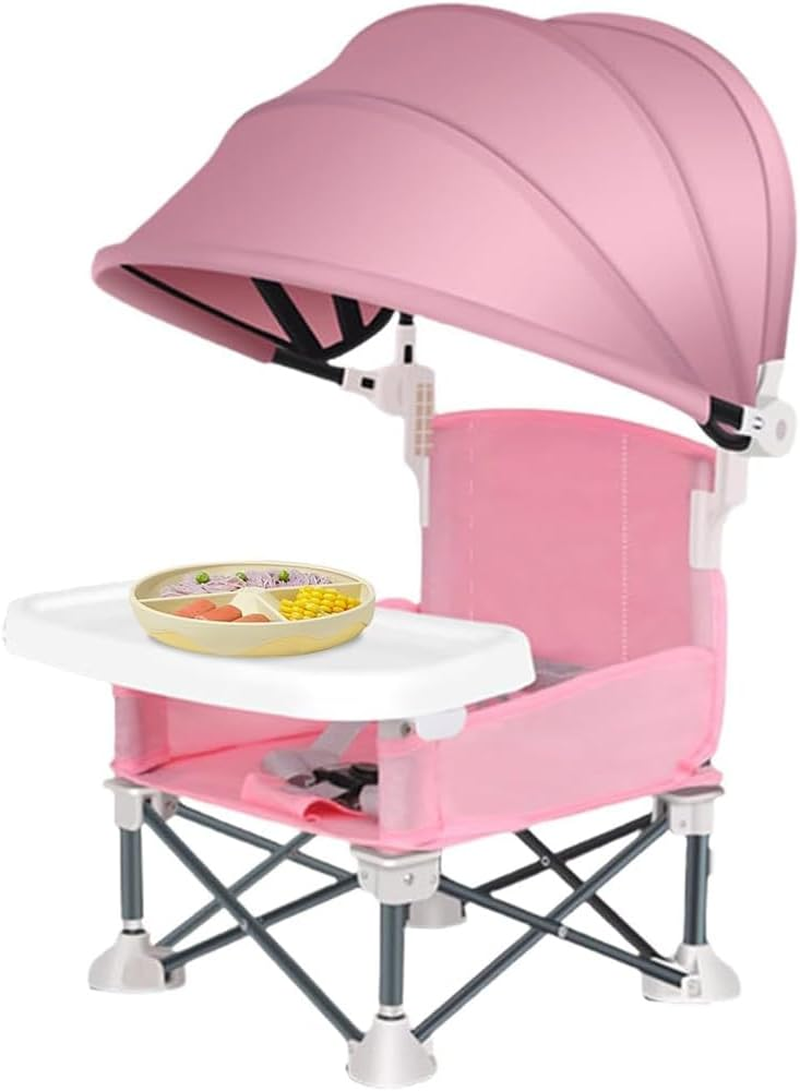 Camping High Chair,Folding Seat,Booster Seat with Dining Table,Portable High Chair,Detachable Dinner Plate, Chair with Travel Bag,For Indoor, Outdoor Dining, Camping, Park, Beach image number 6