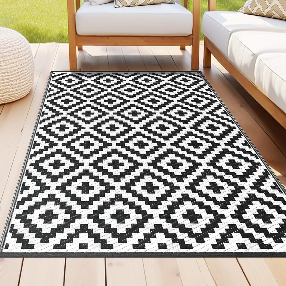 Gardeon Outdoor Rugs, 120X180Cm Large Carpet, Reversible Area Mat, PP Dual-Sided Patio Rug for RV, Backyard, Deck, Camping, Picnic, Cross Design image number 3