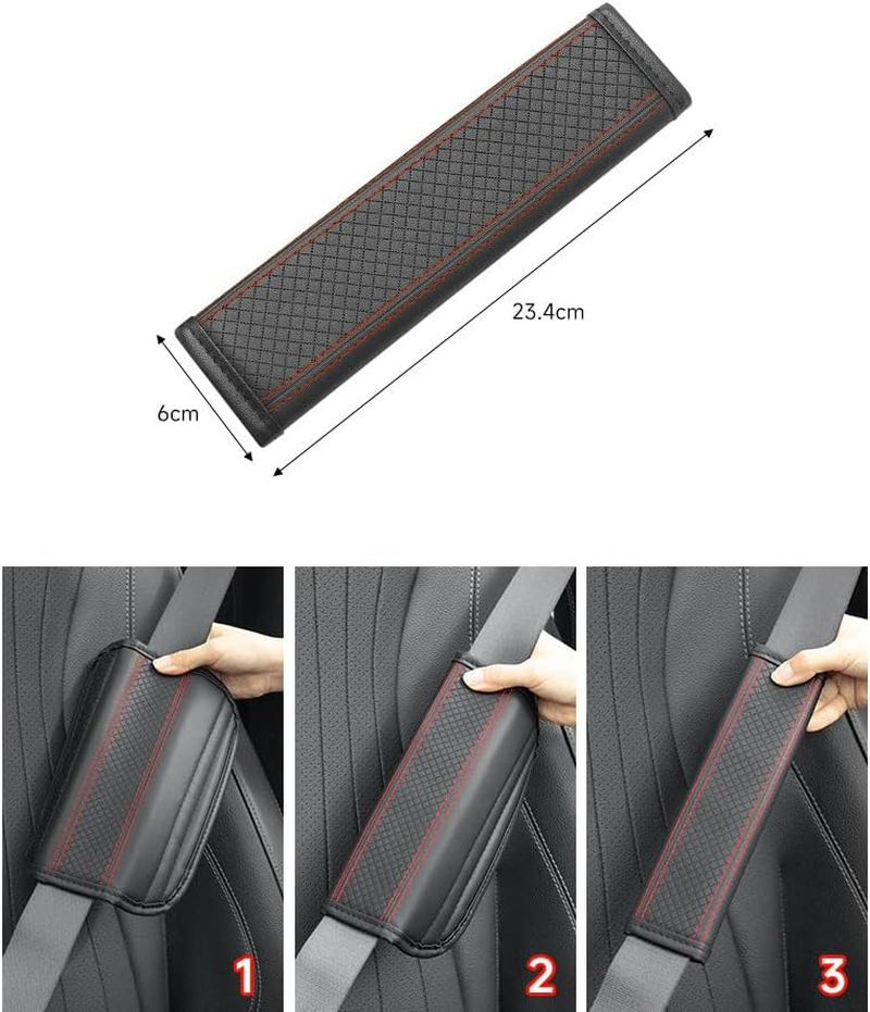 2PCS Car Seat Belt Cover, PU Leather Vehicle Safety Seatbelt Pads, Soft Comfortable Auto Seat Shoulder Neck Strap Protection Cushion, Universal for Sedan, Truck (Black Red, One Size) image number 1