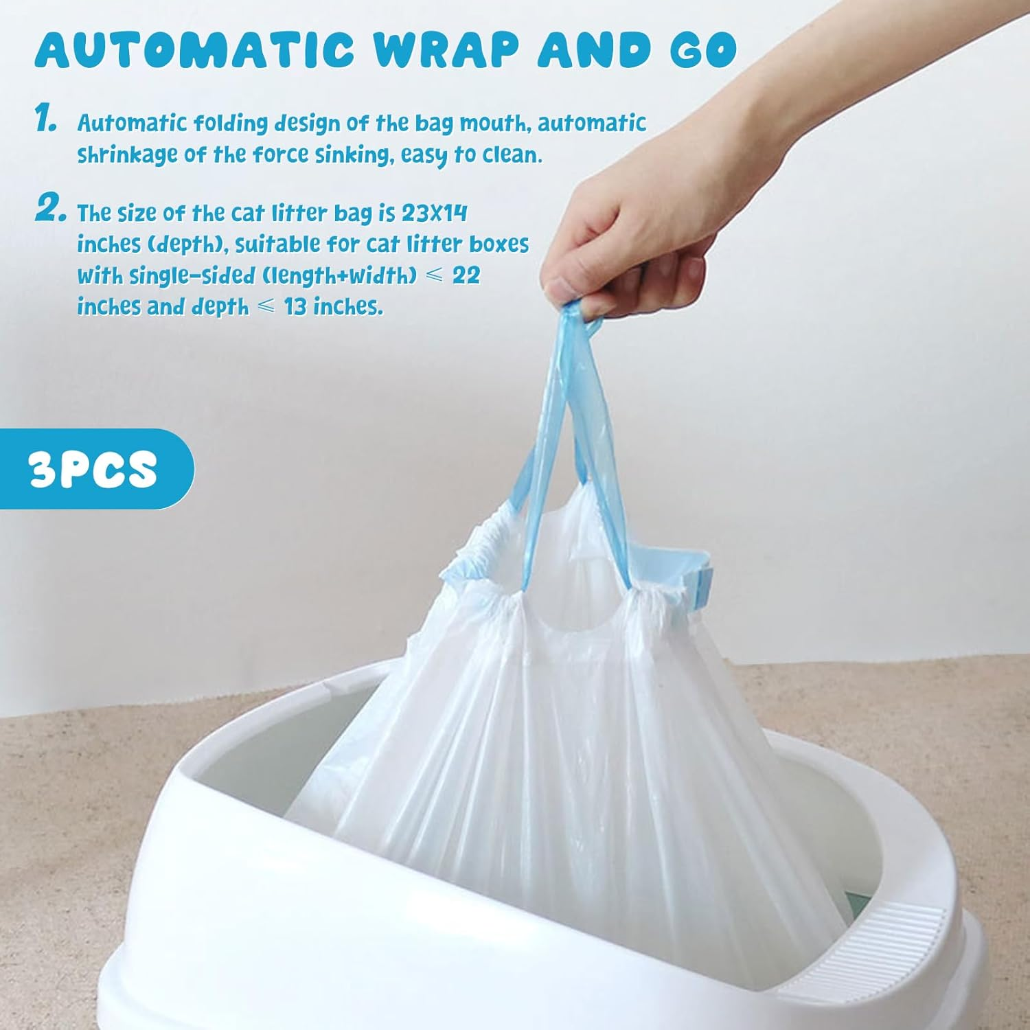 Awobepl 60 Count Cat Litter Box Liners 3.15Mil Extra Thick Cat Litter Bags Tear Resistant Cat Litter Liners Pet Garbage Bags for Self Cleaning Litter Box (67X40Cm)