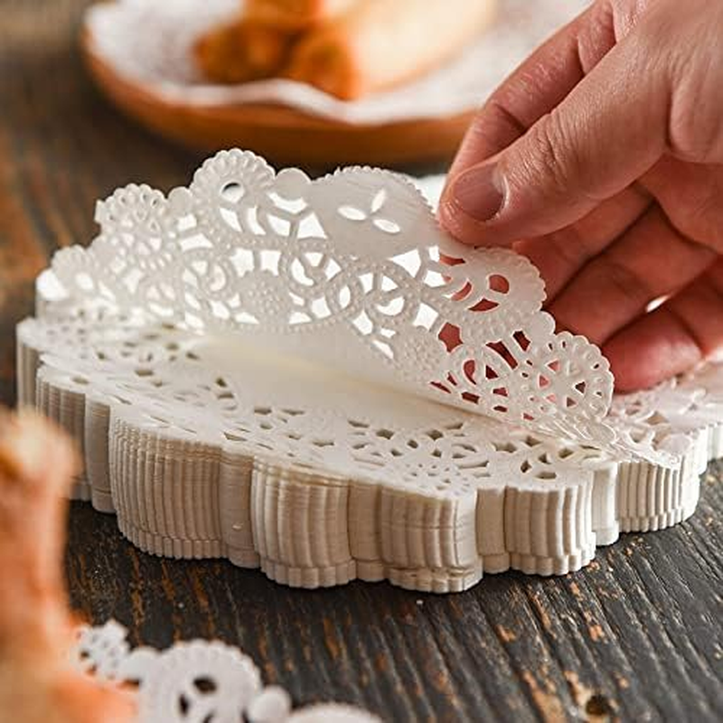 White round Lace Paper Doilies 8.5 Inch Disposable Lace Placemats for Food, Desserts,Cakes, and Baked Treats, Pack of 100 image number 2