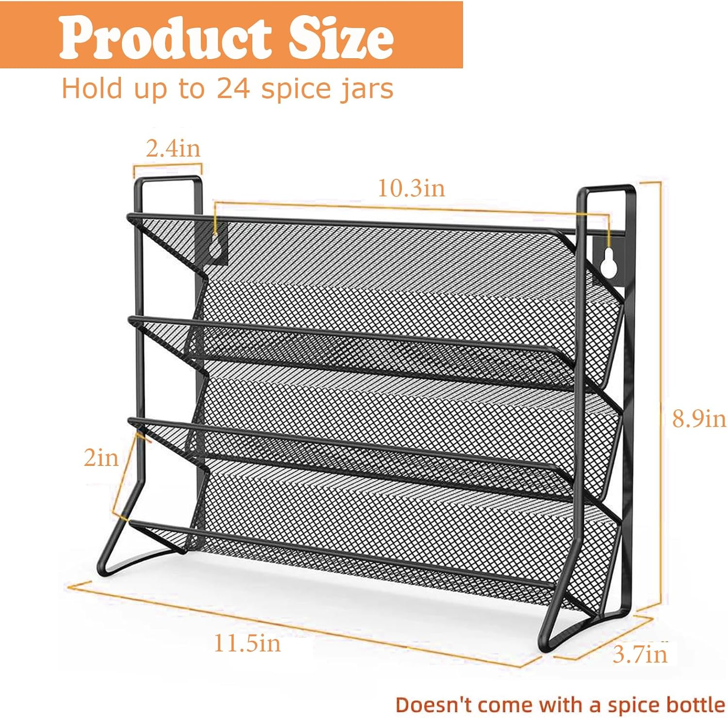 Spice Rack Organizer for Cabinet,4 Tier Spice Organization for Cabinet,Countertop,Pantry, Cupboard or Door & Wall Mount,Metal Mesh Condiment Organizer,Jars Not Included,Black image number 3