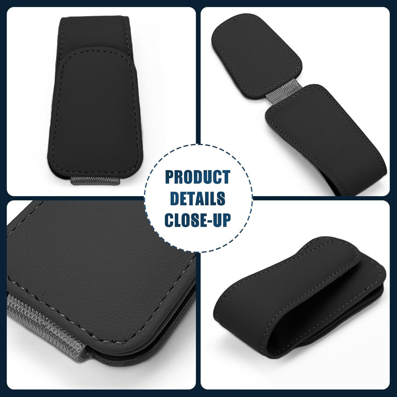 2PCS Sunglasses Holder for Car Visor, Magnetic Leather Sun Glasses Organizer, Ticket Card Cash Organizer, Auto Interior Accessories for Universal Car Sun Visor (Black) image number 3