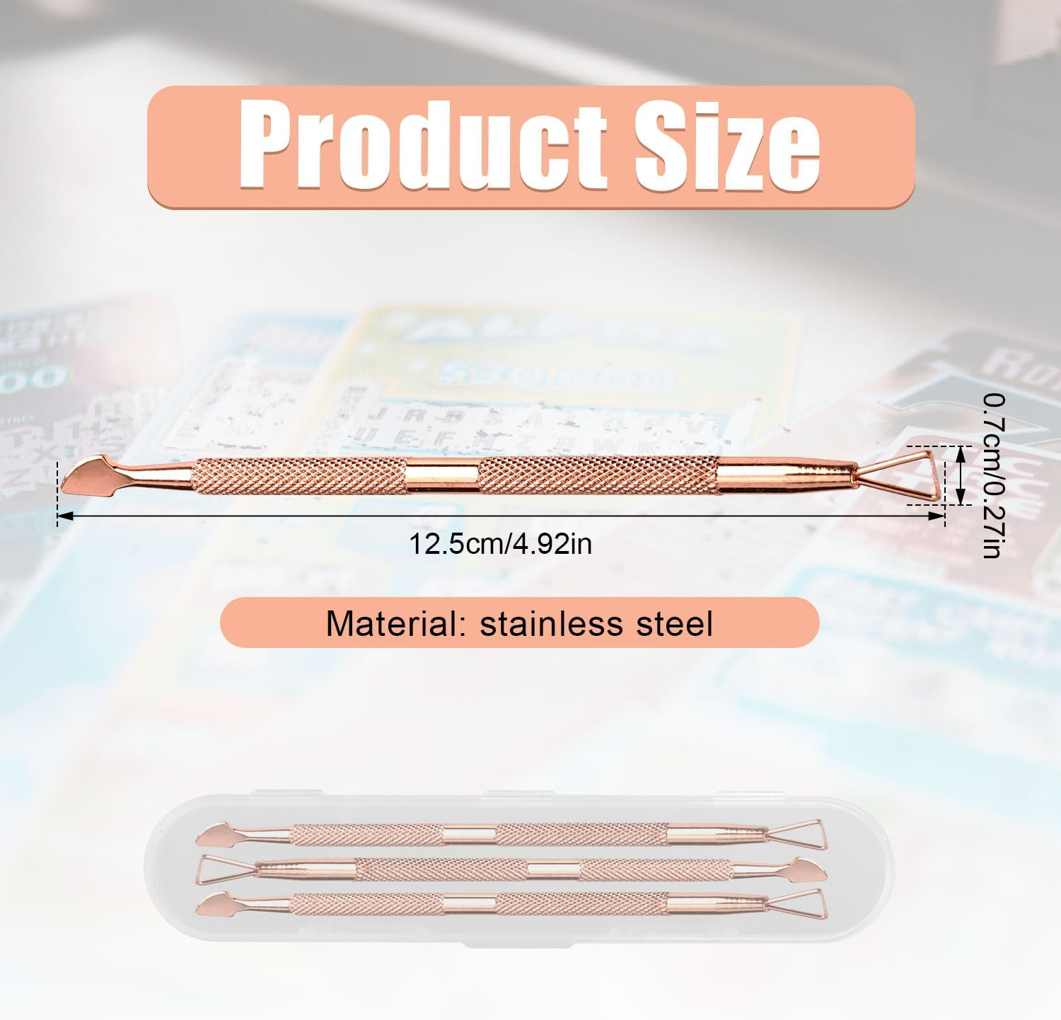 3Pcs Lottery Ticket Scratcher Tool, Metal Scratch off Tool Easy to Hold Lottery Scratcher Scraping Tool with Storage Box for Flawless Reveals Tickets Stickers Labels (Rose Gold) image number 6
