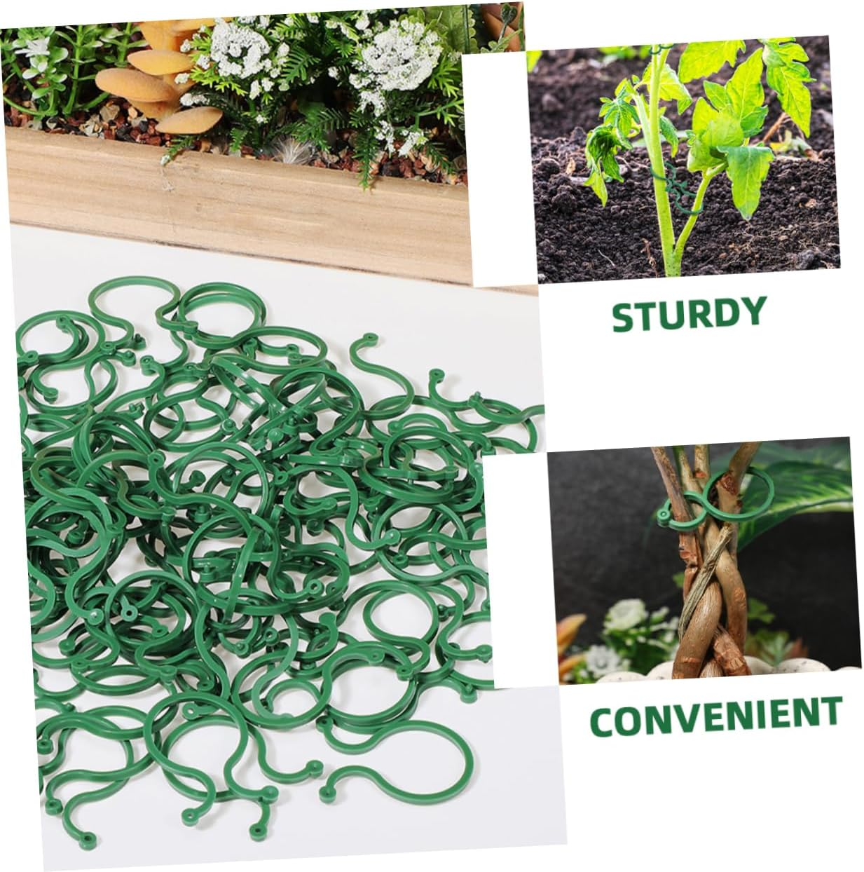 IWOWHERO 100Pcs Tomato Trellis Clips Lightweight Plant Support Clips Secured for Gardening Plant Climbing Wall Fixtures Green image number 6