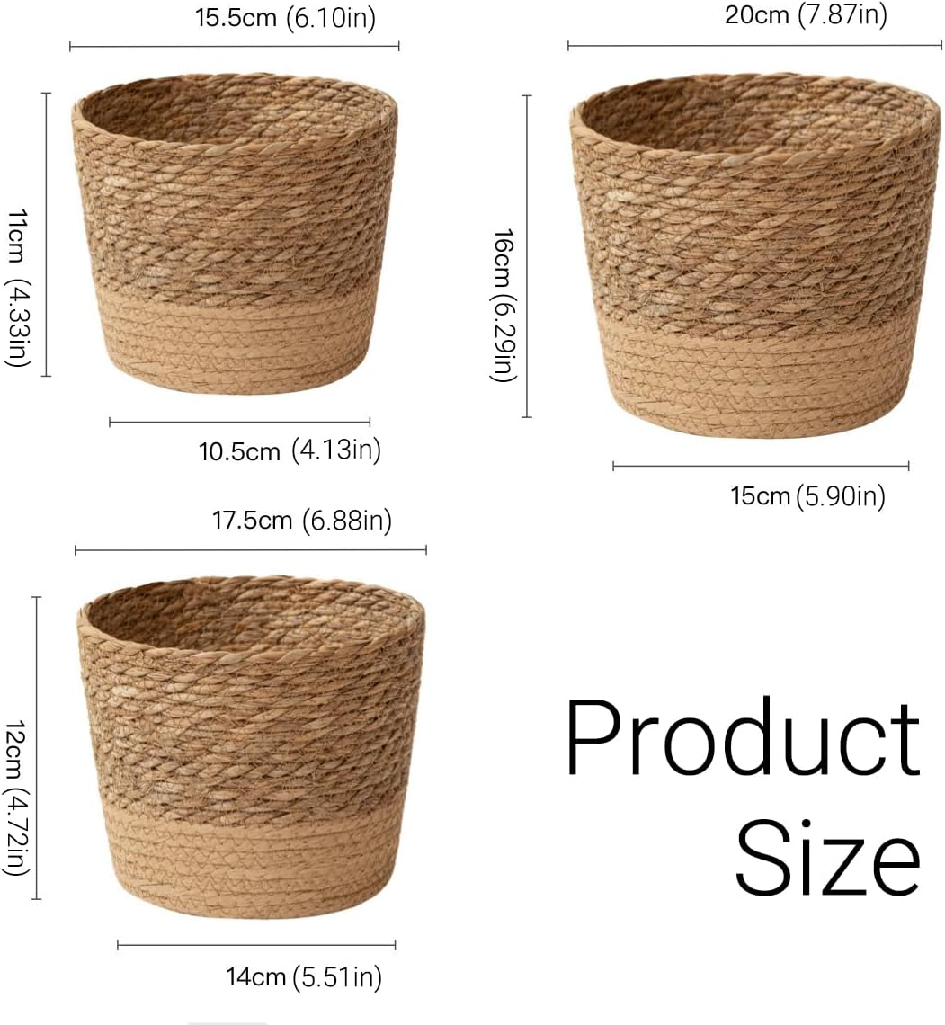 AIMALL 3Pcs Natural Seagrass Woven Planter Basket Set &ndash; Handmade Rattan Plant Pots for Indoor Greenery and Home D&eacute;cor image number 1