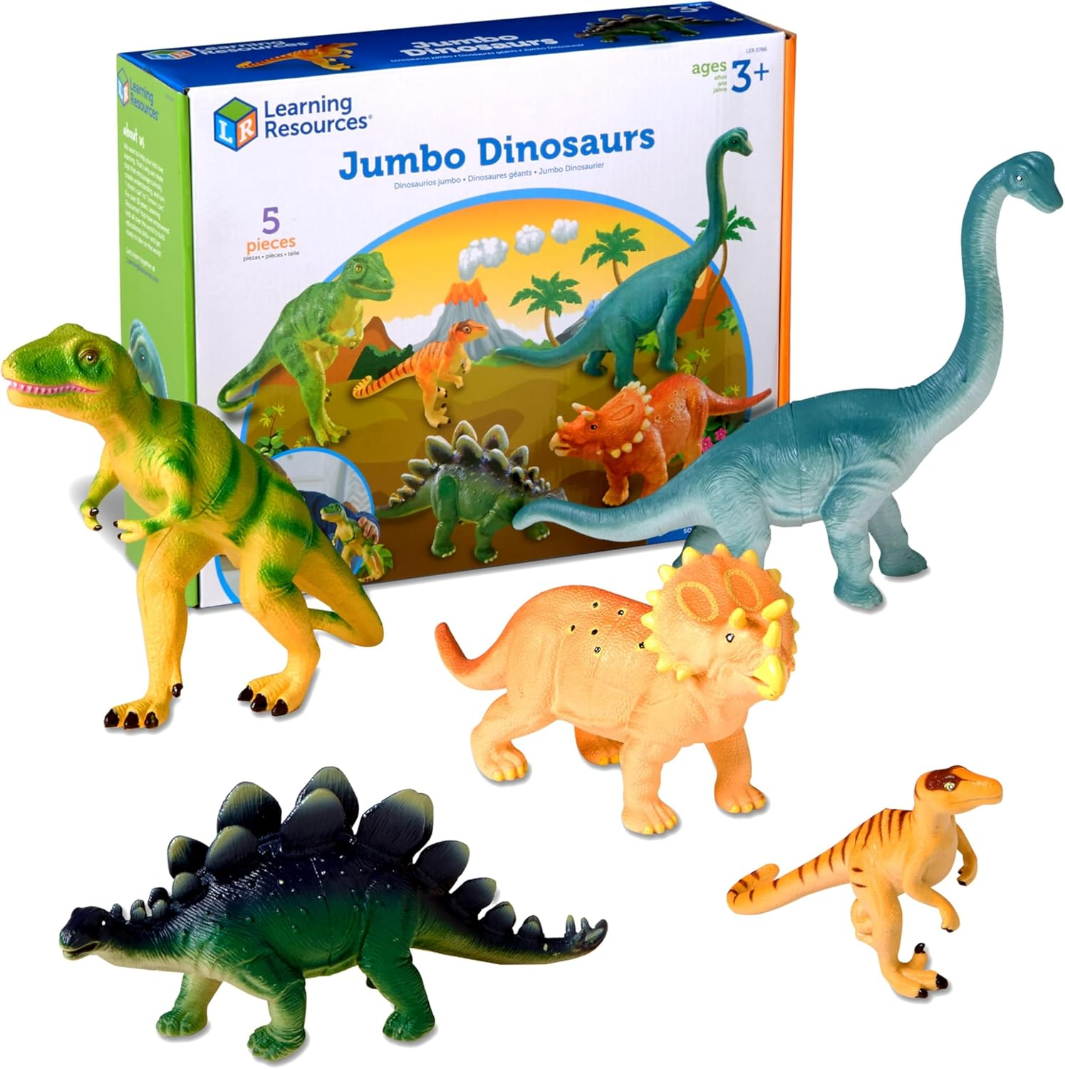 Learning Resources Jumbo Dinosaurs I T-Rex, Brachiosaurus, Stegosaurus, Triceratops, and Raptor, Dinosaur Toys, I 5 Pieces, Ages 3+ image number 2