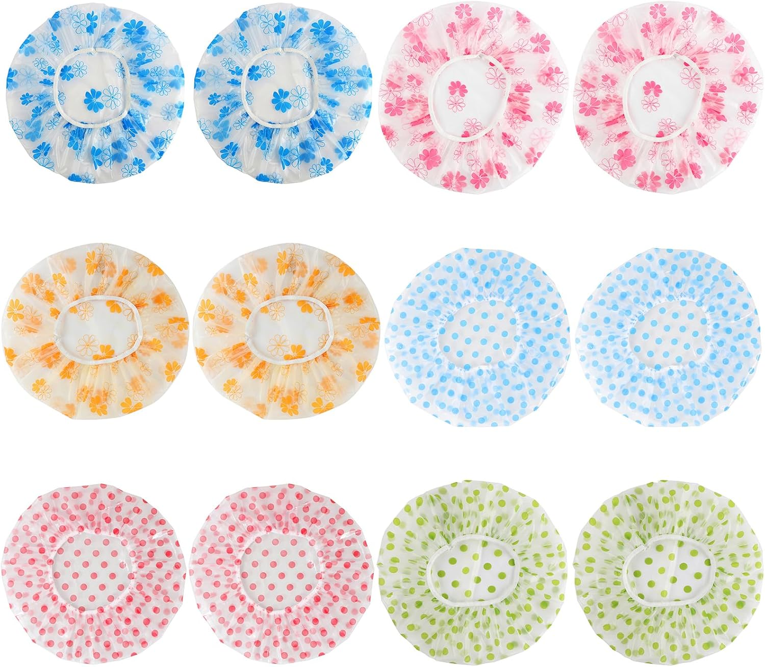 12 Pieces Thickened Shower Caps Combo Pack Waterproof Reusable Plastic Bath Caps Beauty Salon Spa Shower Caps Lace Elastic Band Bath Hair Hat Suitable for Women Ladies Fit for Home and Travel