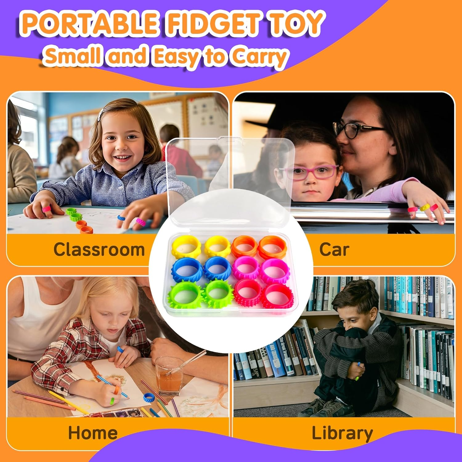 12 Pcs Fidget Toys Kids Sensory Rings - Calming down Spinner Rings for Kids, Anxiety Relief Toy, Fidgets for Classroom Prizes, Stocking Stuffers, Squish Sensory Toys for Autism, Fidgets School Office