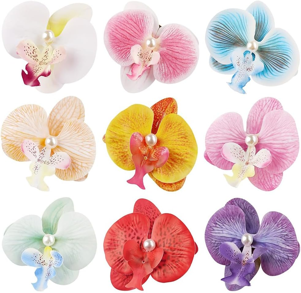 10Pcs Orchid Hair Clips Hawaiian Hair Flowers Bohemian Flower Hairpin Fabric Flower Hairpins Hair Clips Beach Wedding Bridal Hair Accessories image number 1