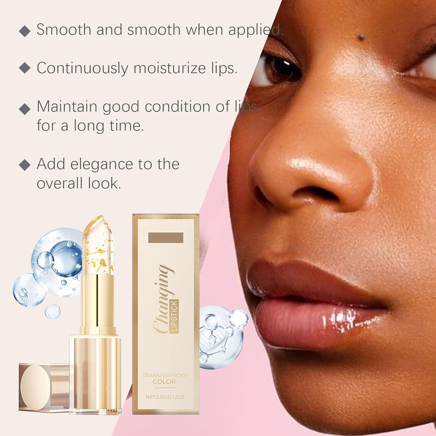 Fenvio Lipstick,Transfer Proof Colour Changing Lipstick,Gold Crystal Lipsticks Colour Changing,Glossy Shine Lips Balm for Women,Transfer Proof & Hydrating Lip Gloss,Plump Lip Makeup Women (2 PCS) - 3 Pcs image number 6