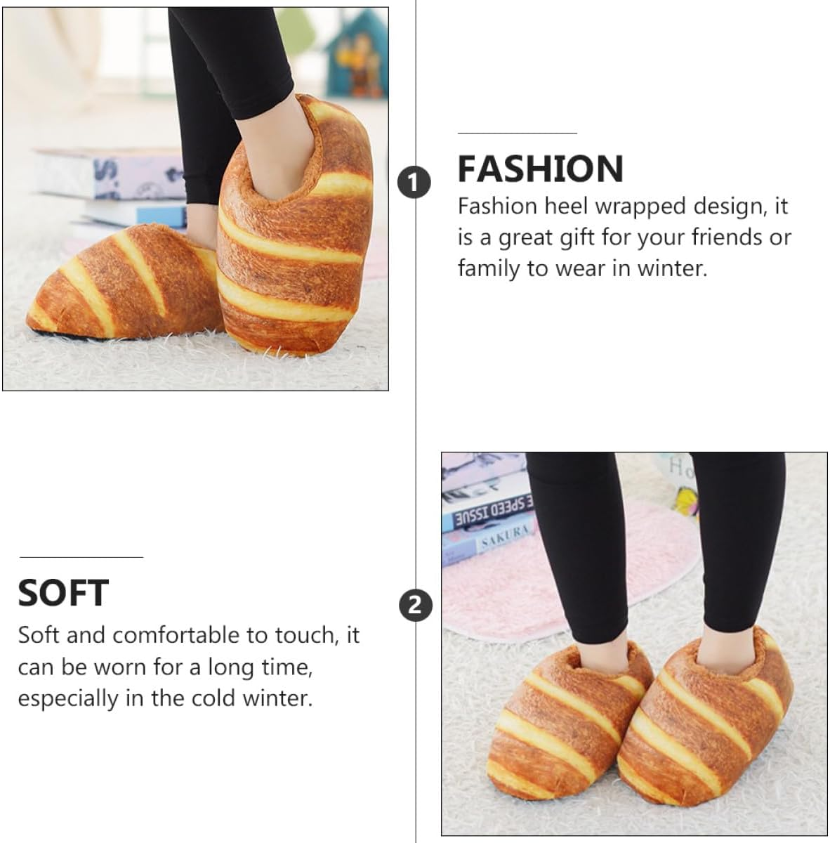 WESIEVYA Simulation Bread Winter Slippers for Women, Yellow Butter Style, One Size Fits EU 36-40, Warm Indoor Home Sandals image number 6