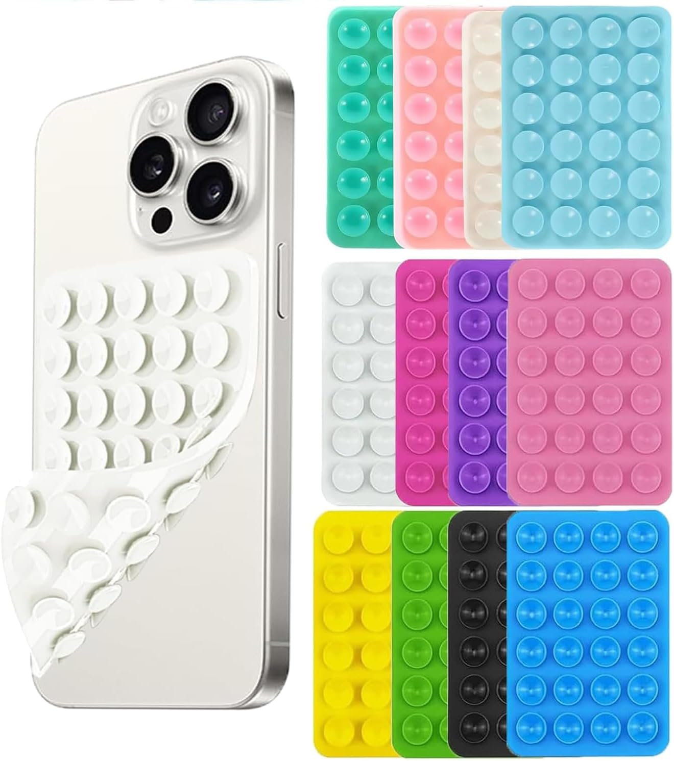 12PCS Suction Phone Case Mount, Sillicon Adhesive Phone Accessory for Iphone and Android, Hands-Free Fidget Toy Mirror Shower Phone Holder, Tiktok Videos and Selfies