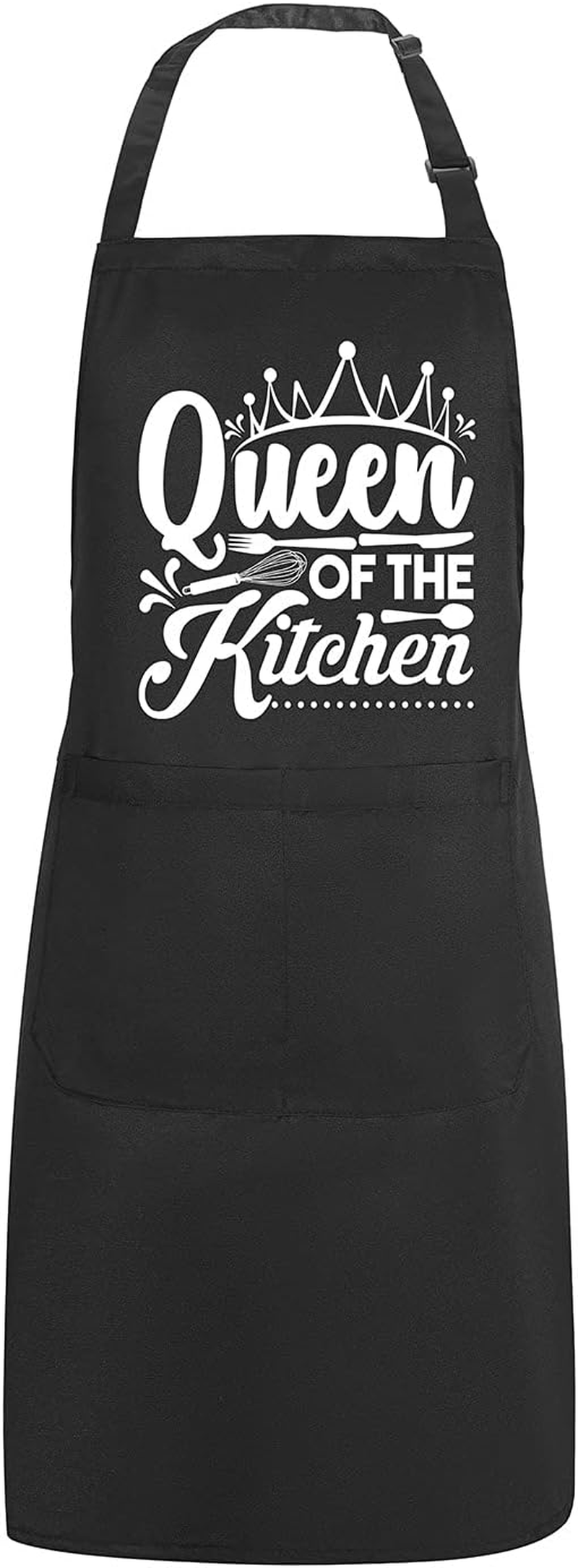 POTALKFREE Funny Aprons for Women with 2 Pockets, Queen of the Kitchen, Adjustable Bib Water Resistant Cooking Chef Apron, Gifts for Mom, Wife, Friends, Queen of the Kitchen Black, 27" W X 29" L image number 2