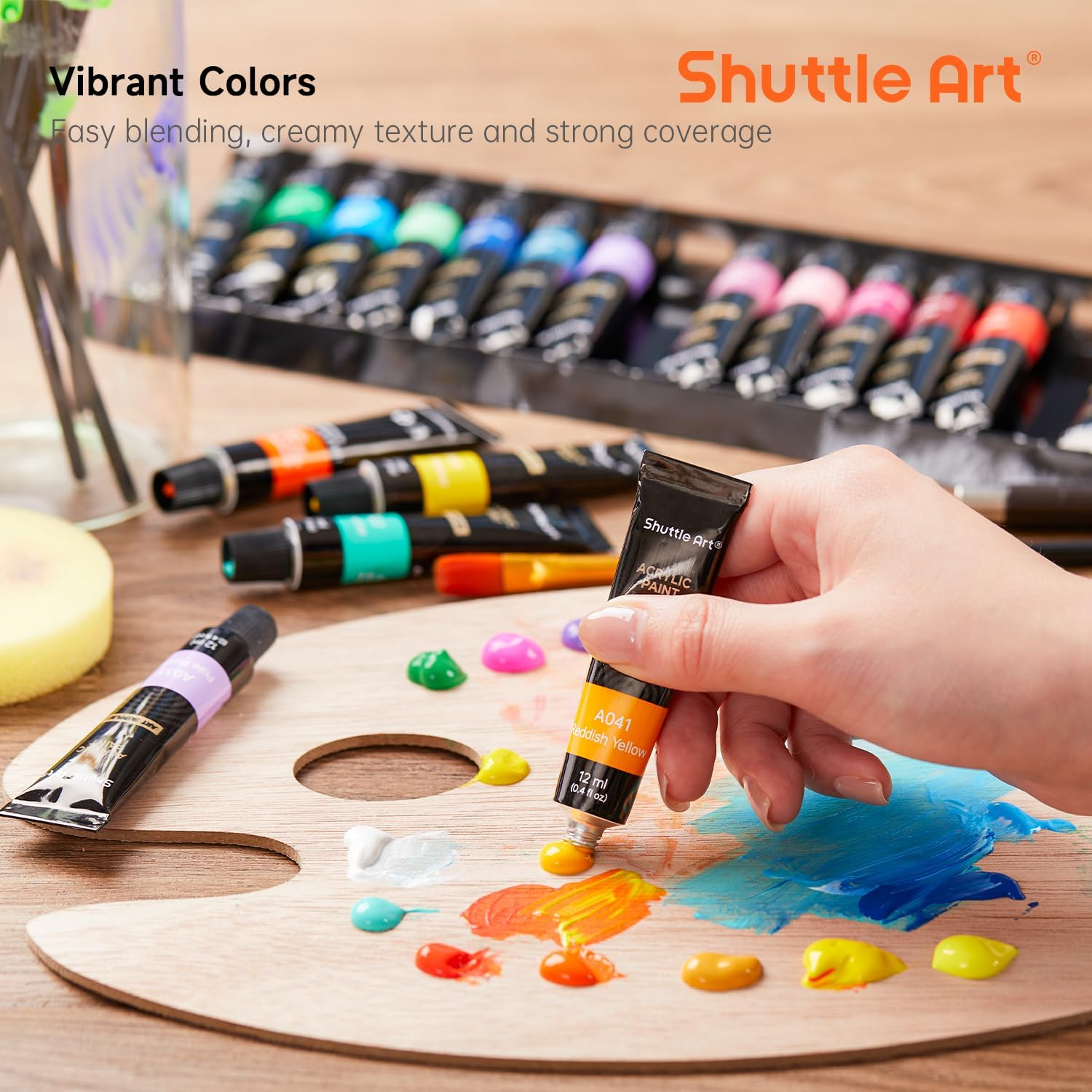 Shuttle Art Acrylic Paint Set, 30 X12Ml Tubes Artist Quality Non Toxic Colours Acrylic Paint, Great for Kids Adults Professional Painting on Canvas Wood Clay Fabric Ceramic Crafts image number 6