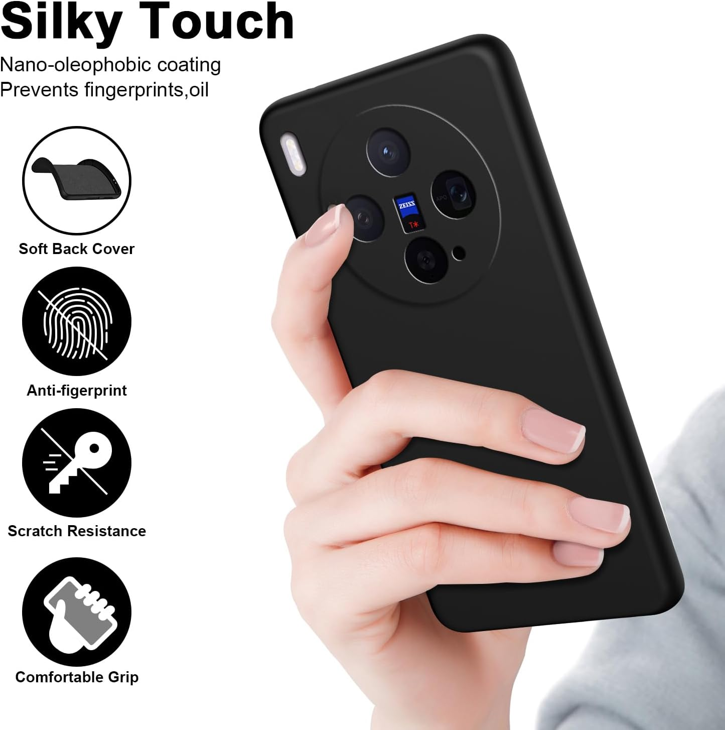 XINYEXIN Silicone Case for Vivo X300, Ultra Thin Shockproof Mobile Phone Case with Microfibre Lining, Scratch-Resistant Soft Case with Non-Slip Grip - Black image number 5