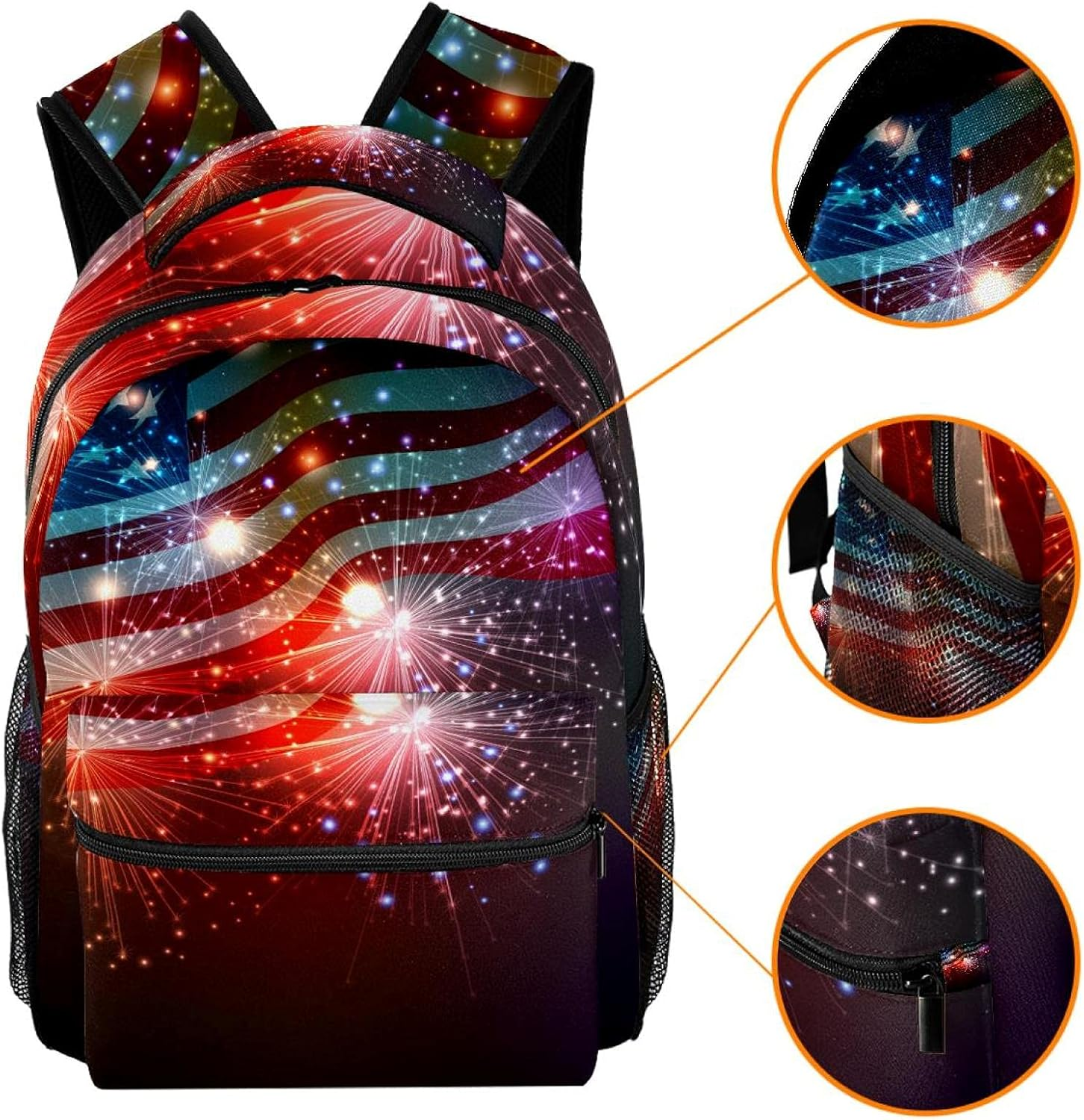 Fireworks Background for Th of July Independense Day Backpack Students Shoulder Bags Travel Bag College School Tote Backpacks image number 2