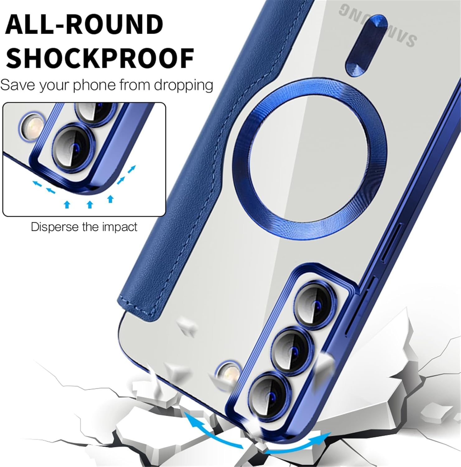 IMEIKONST Magnetic Case for Samsung Galaxy S23 plus Compatible with Magsafe, Premium PU Leather Flip Card Holder, Clear Shockproof Protective Mobile Phone Case for Samsung S23 Plus. Dark Blue JDCX image number 2