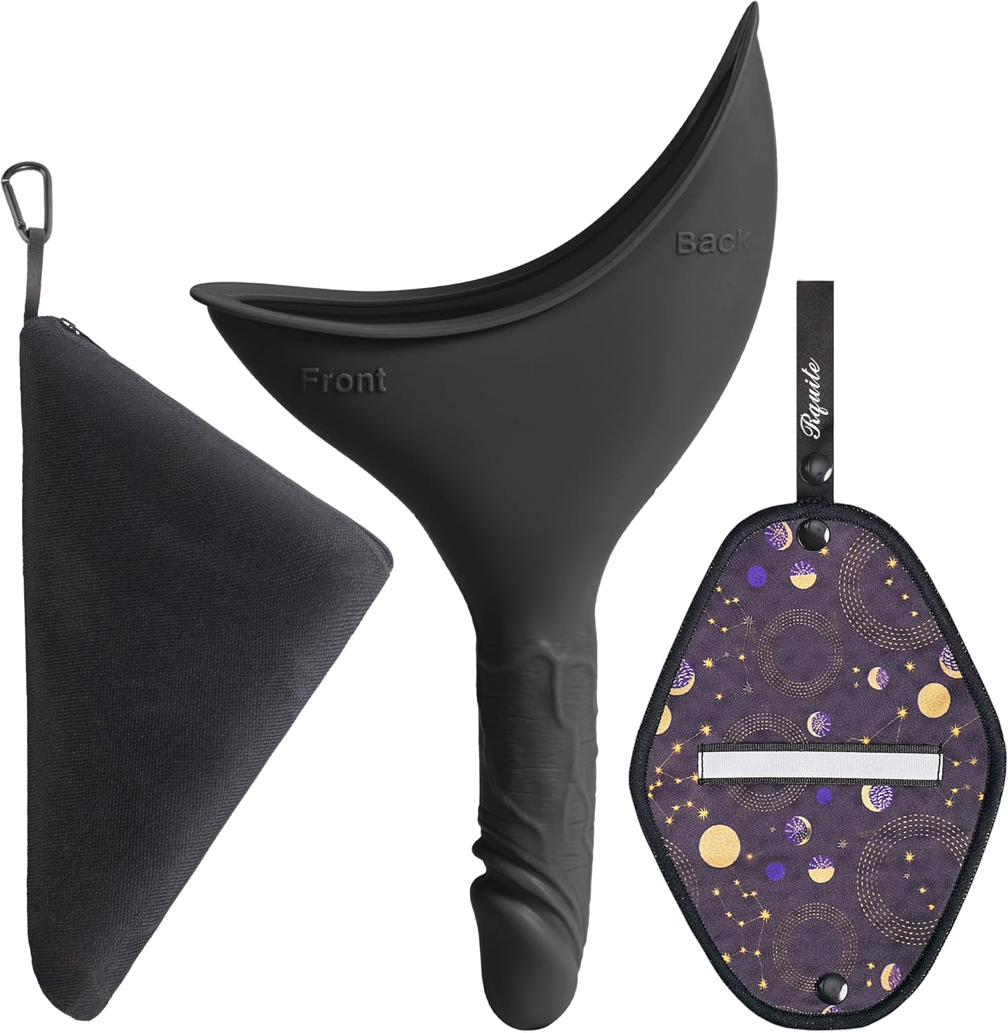 Rquite Female Urinal Pee Cloth Set, Portable Female Urination Device, Reusable Pee Funnel & Rag with Discreet Carry Bag, Silicone Urine Cup for Women Camping Gear Hiking Accessories